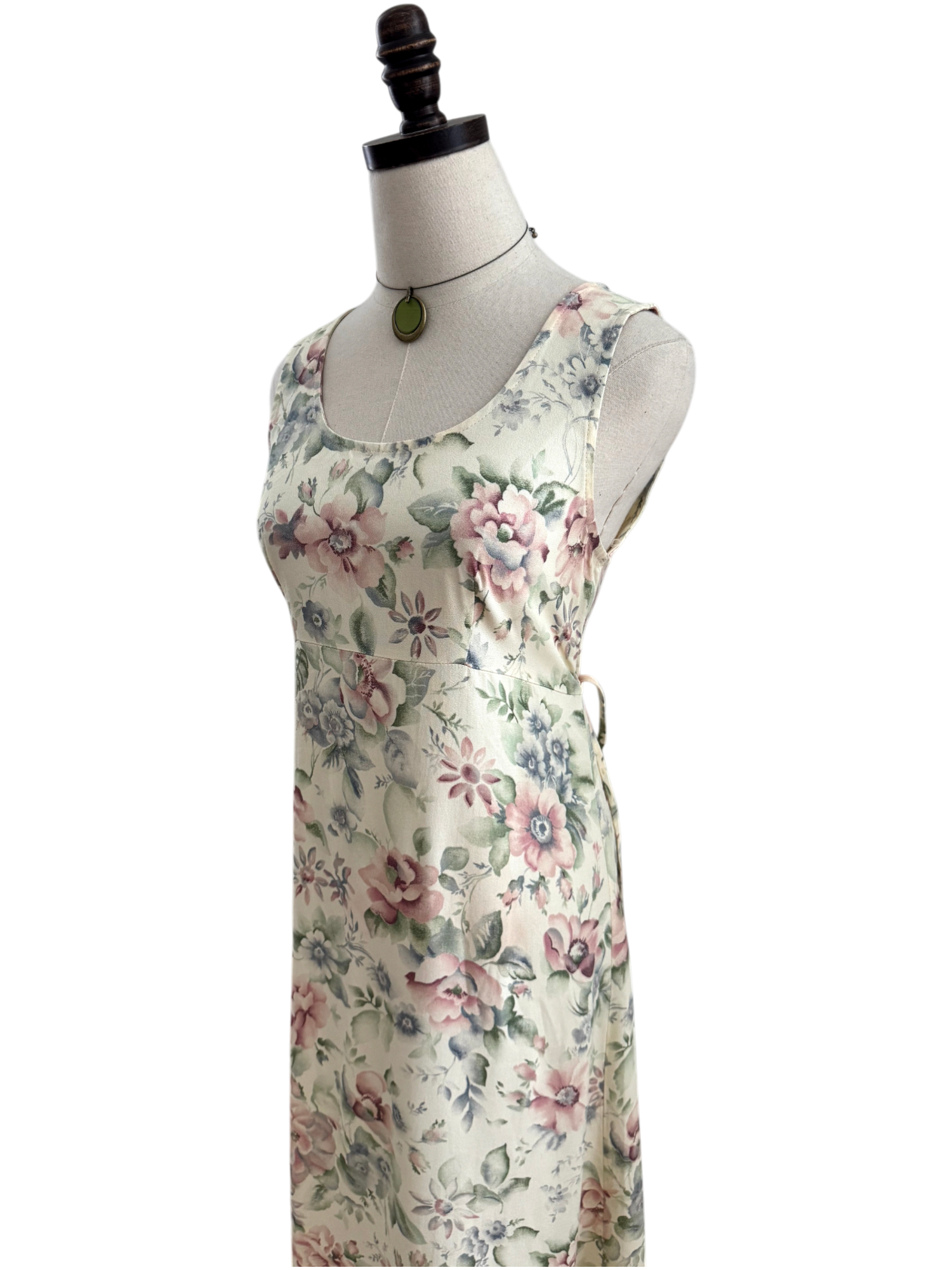 Vintage 90s Floral Prairie Tie Back Midi Dress (M)