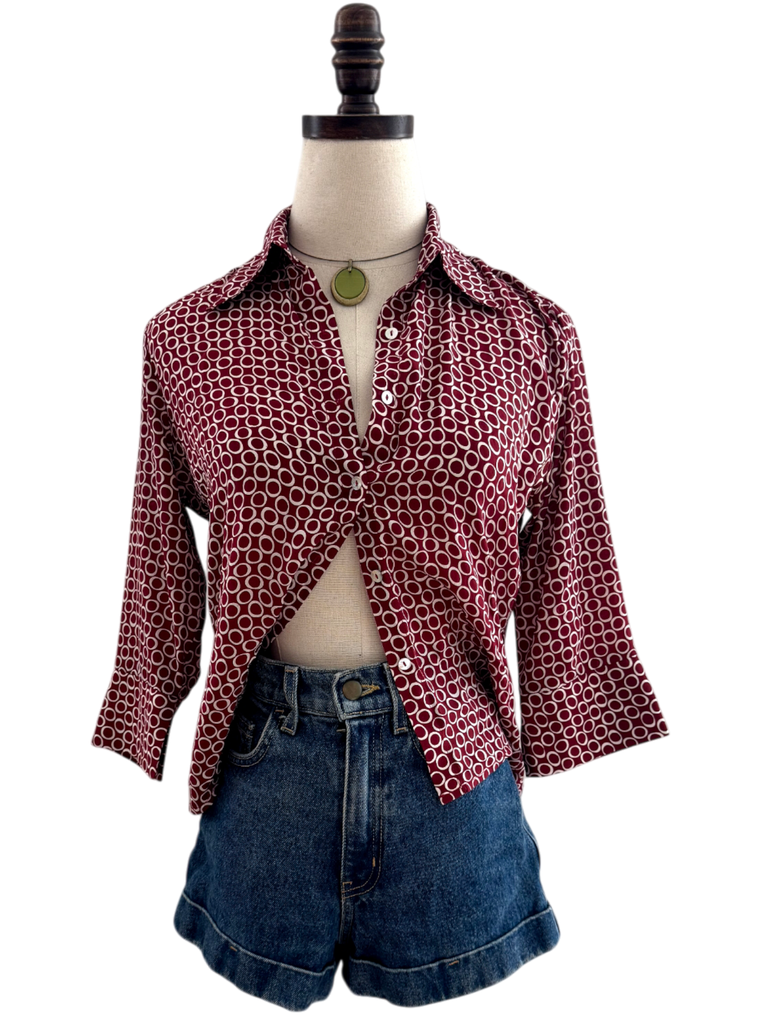 Vintage 90s Silk Geometric Button Up (S)