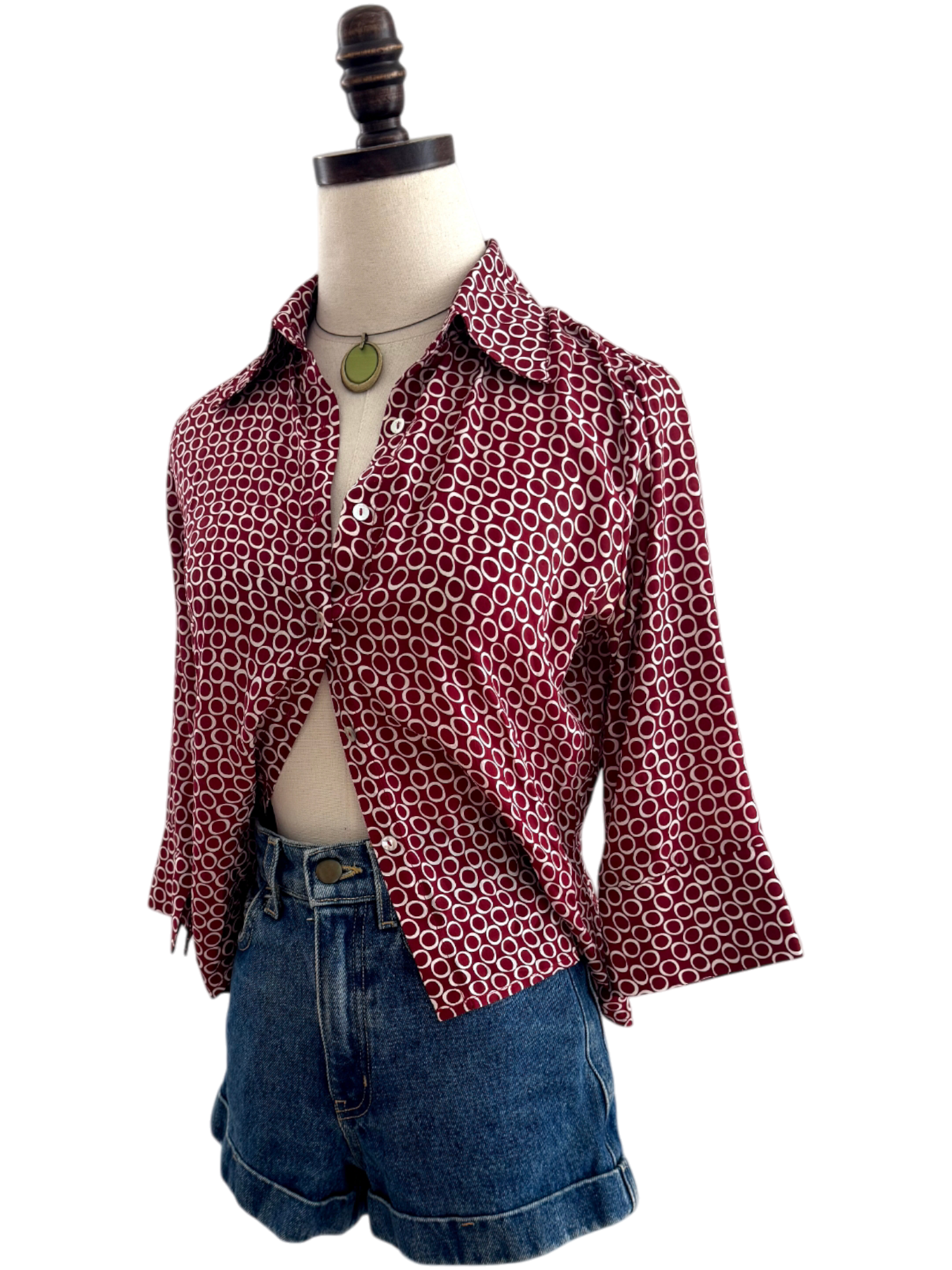 Vintage 90s Silk Geometric Button Up (S)