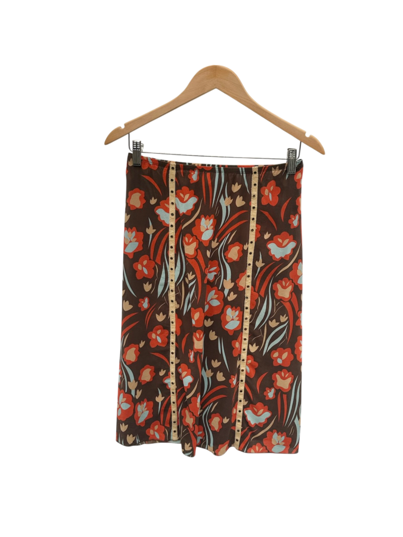 Vintage 90s Silk Retro Floral Midi Skirt (M)