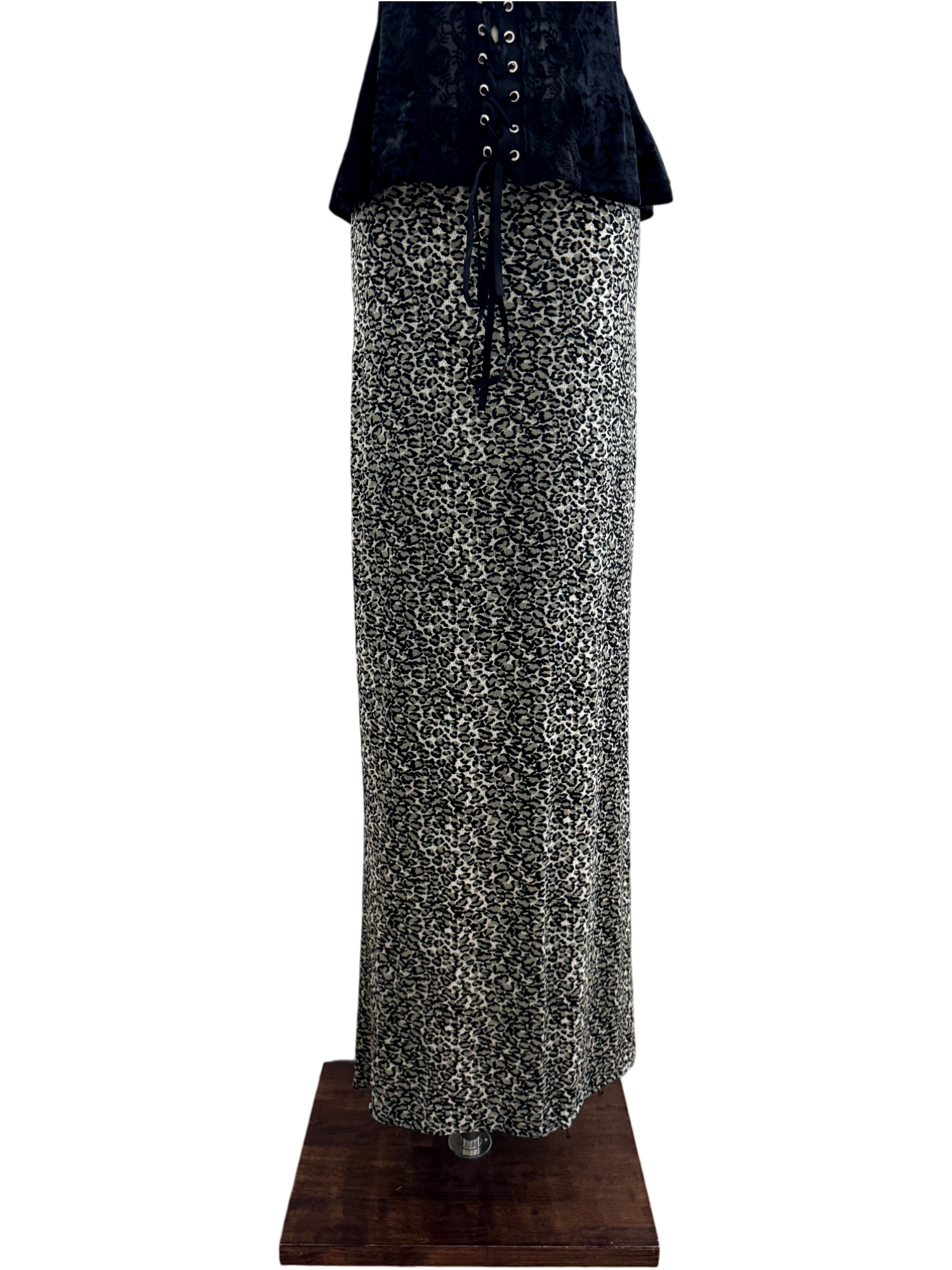 Vintage 90s Green Cheetah Midi Skirt (S/M)