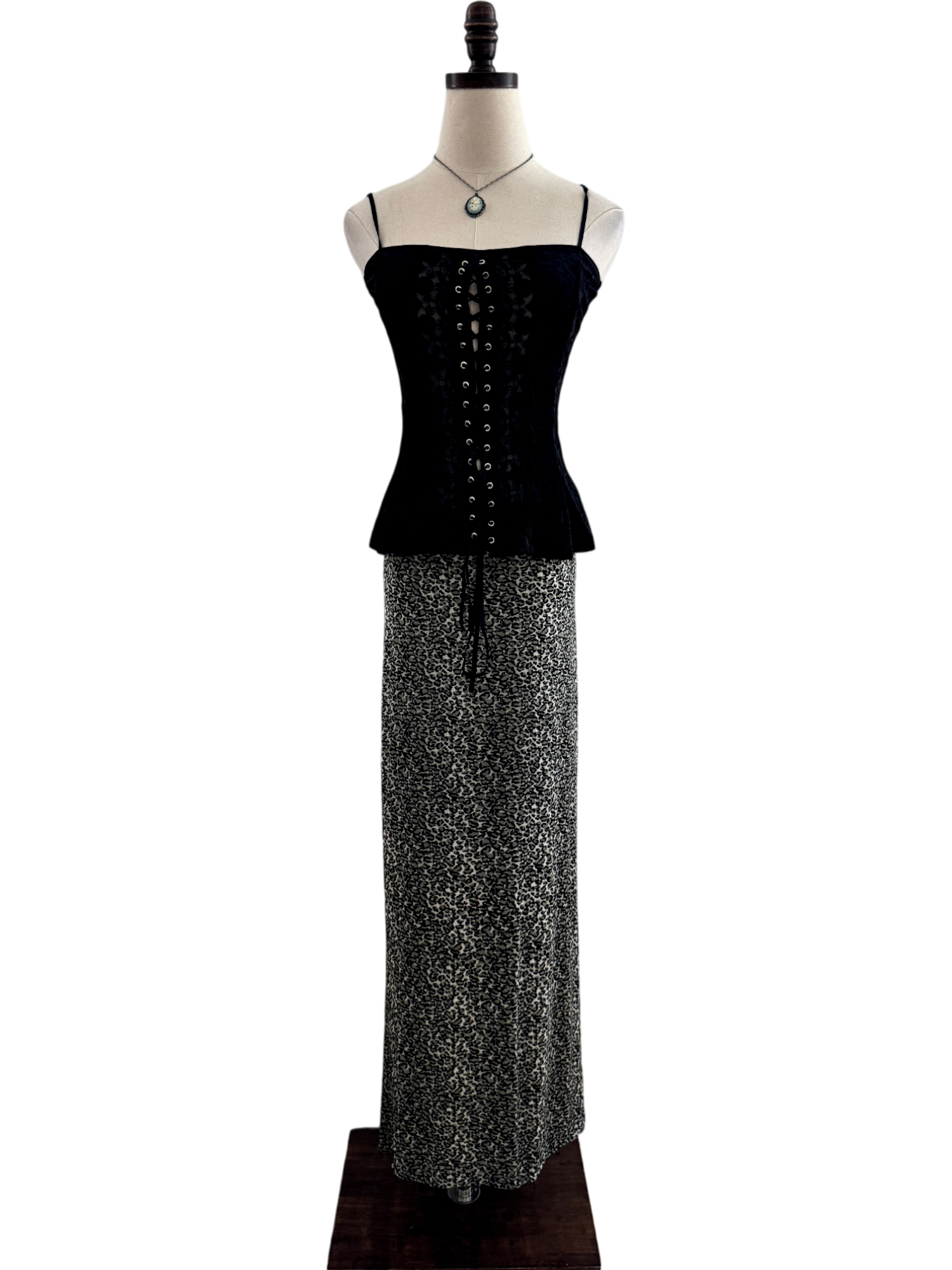 Vintage 90s Green Cheetah Midi Skirt (S/M)