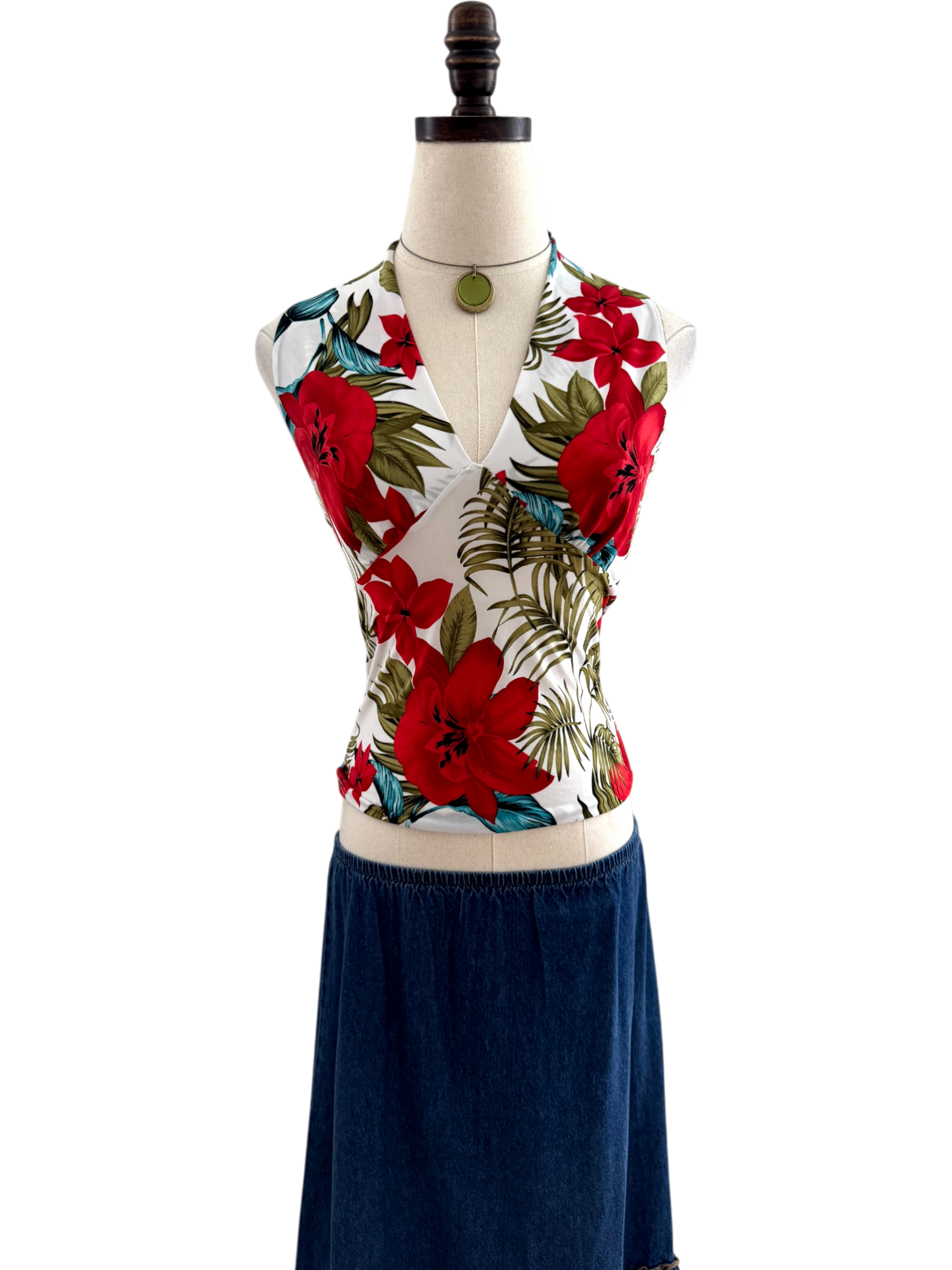 Vintage 90s Fitted Floral High Neck Knit (S)
