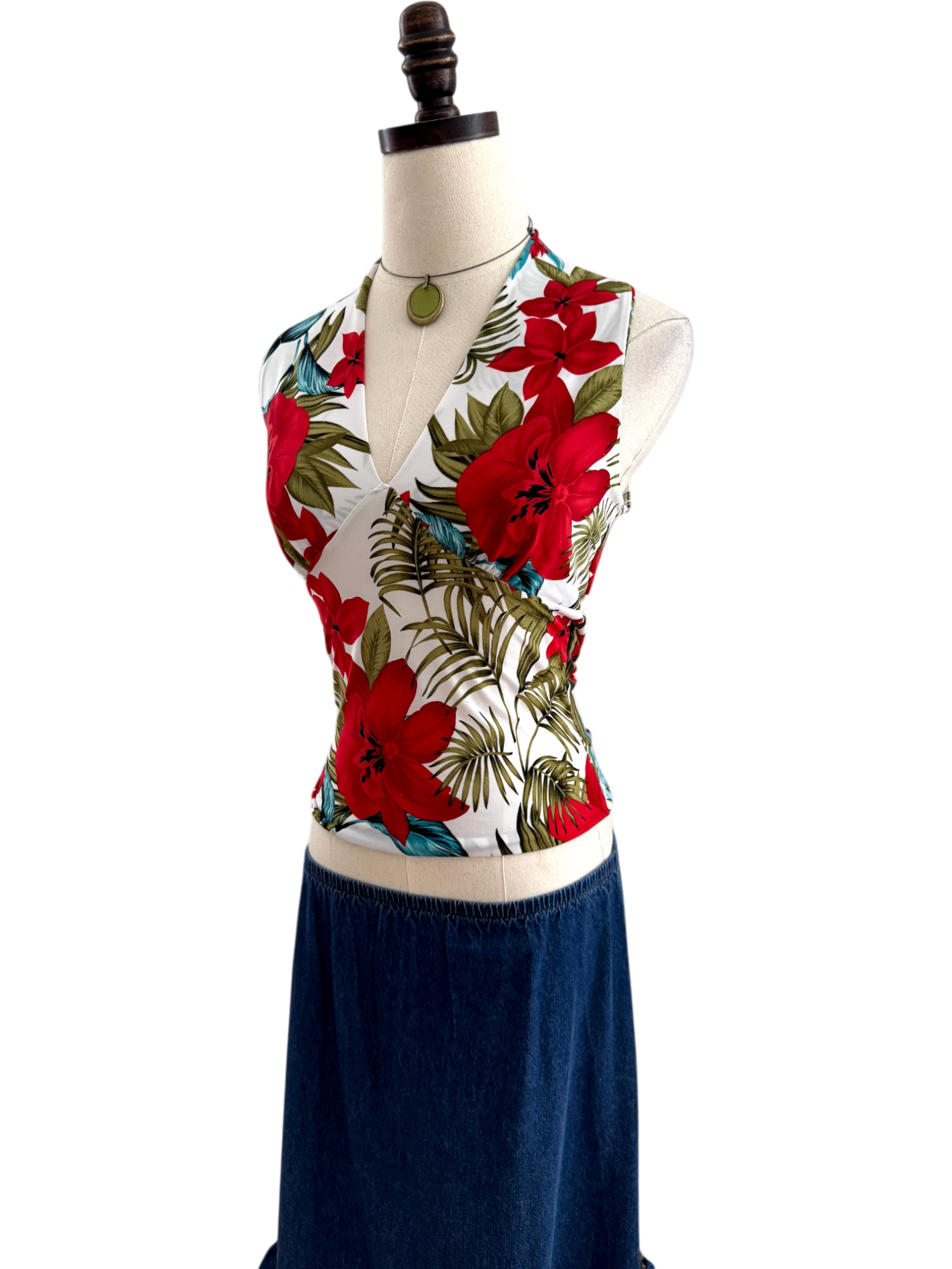 Vintage 90s Fitted Floral High Neck Knit (S)