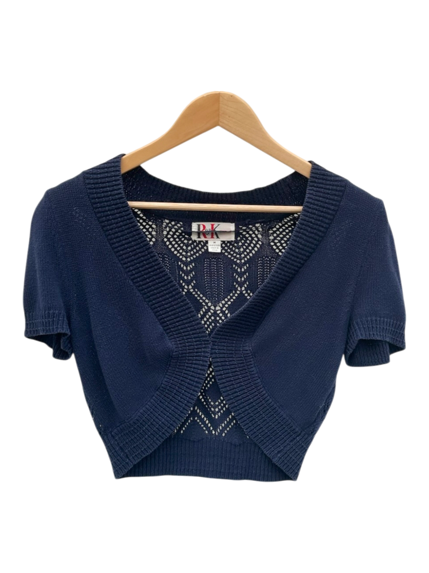 Vintage 90s Navy Dainty Cropped Crochet Bolero (M)