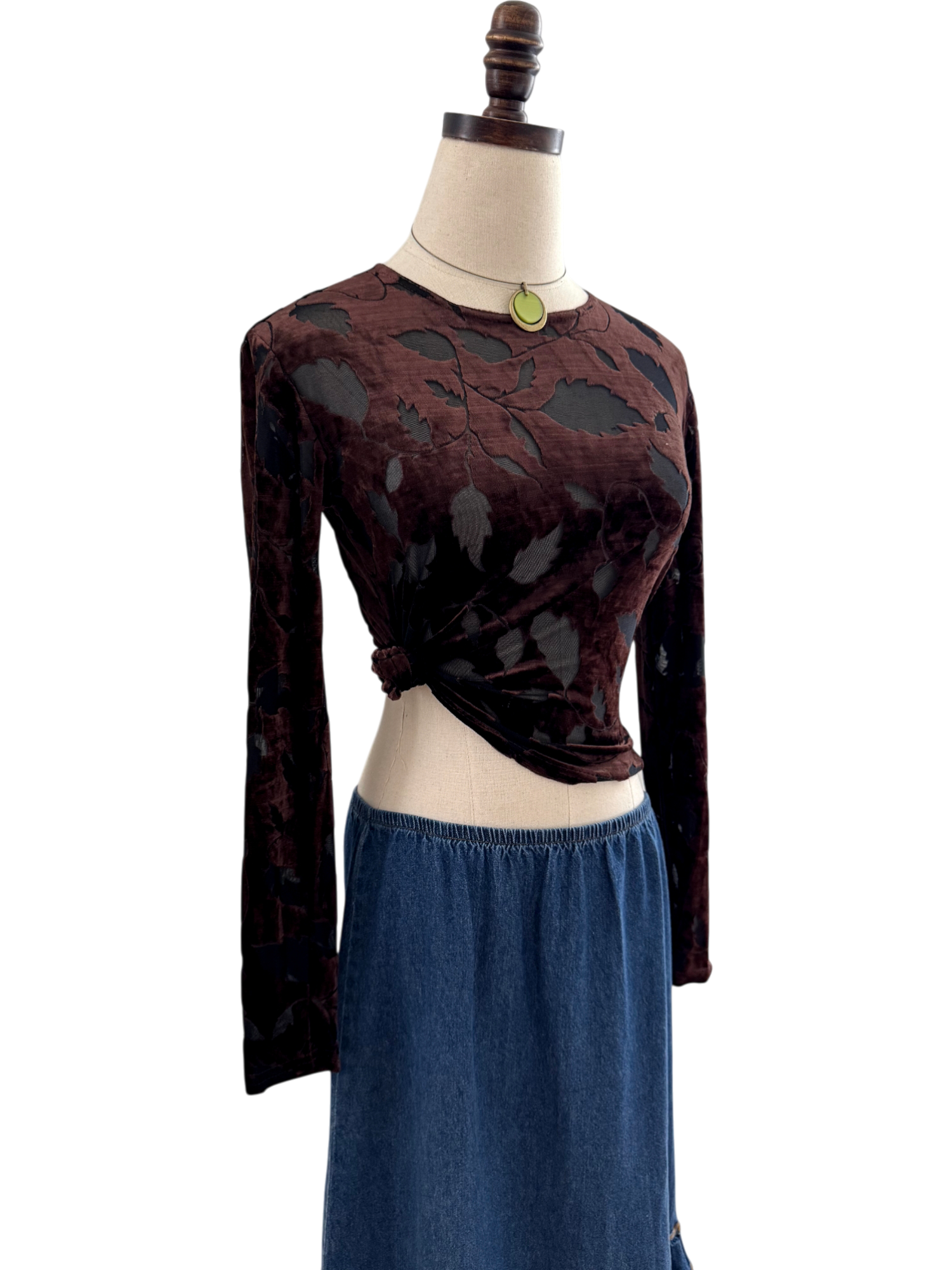 Vintage 90s Semi Sheer Patterned Long Sleeve (S/M)