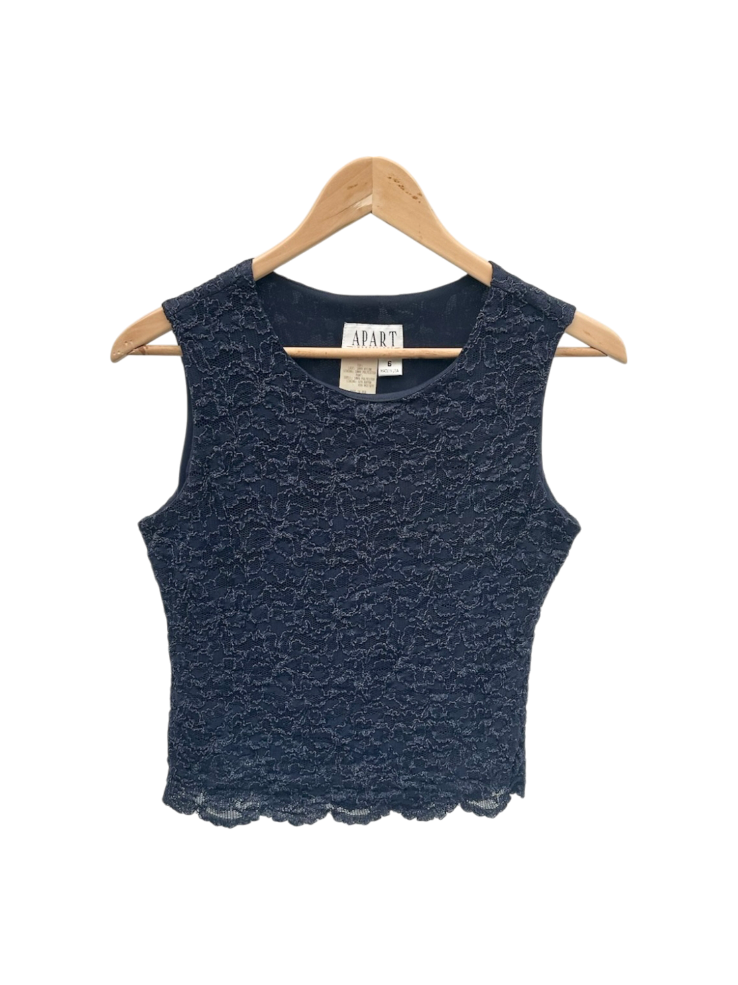 Vintage 90s Dainty Lace Navy High Neck Top (S/M)
