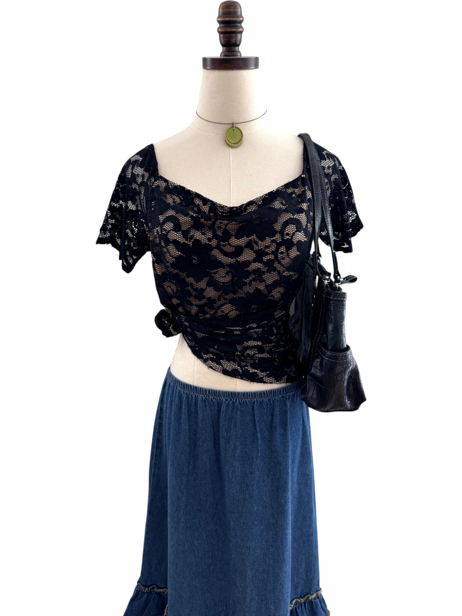 Vintage Lace Short Sleeve Blouse (M)