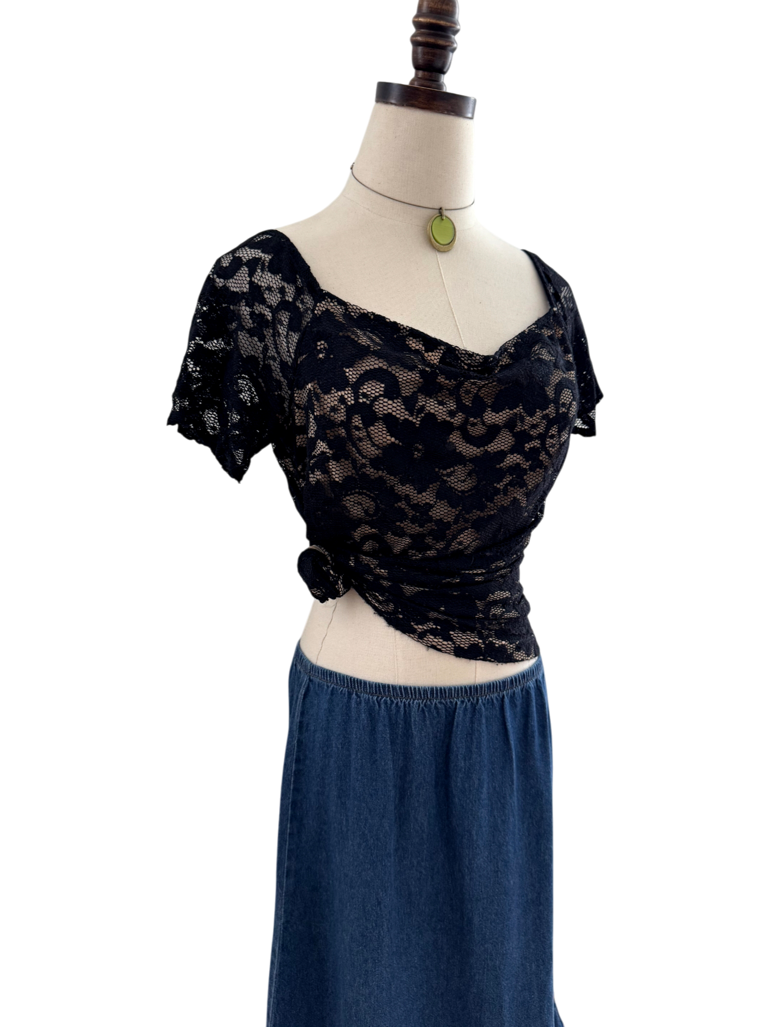 Vintage Lace Short Sleeve Blouse (M)