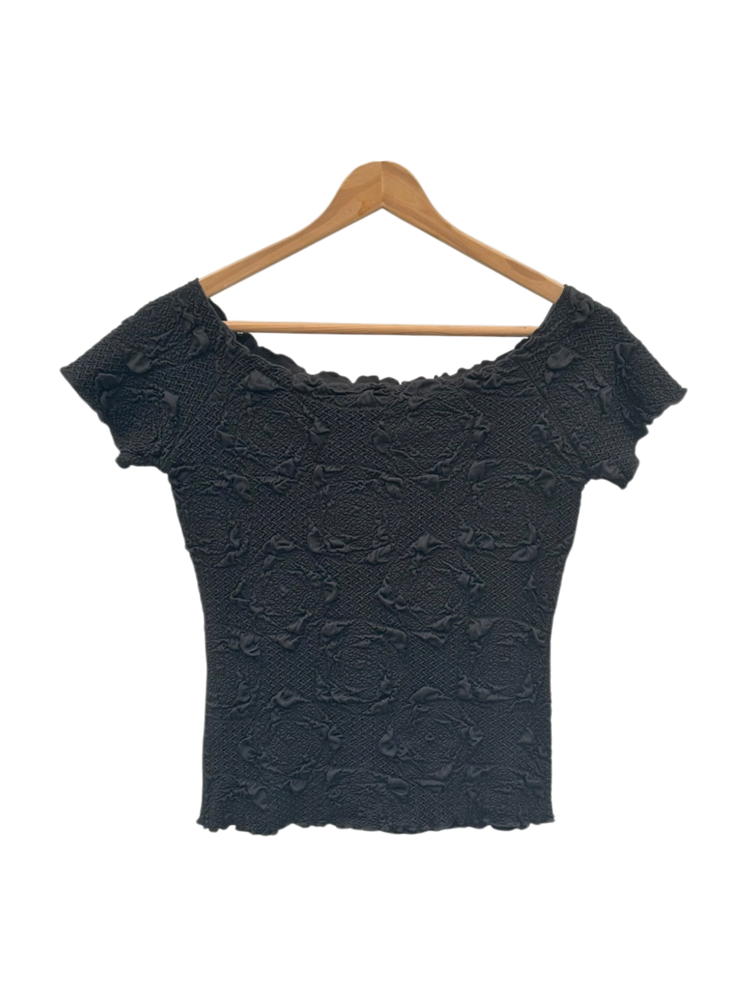 Vintage 90s Retro Wide Neck Textured Short Sleeve (S)