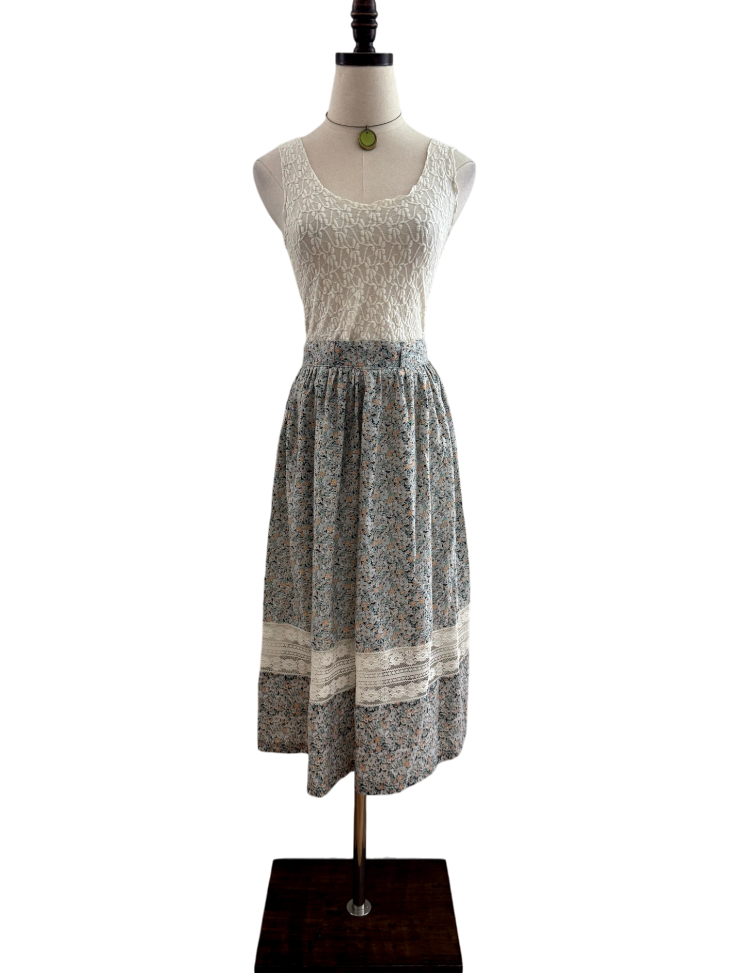 Vintage 80s Prairie Lace Midi Skirt (XS)