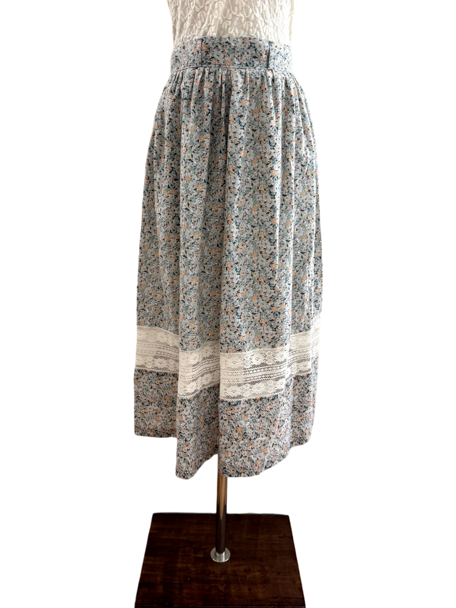 Vintage 80s Prairie Lace Midi Skirt (XS)