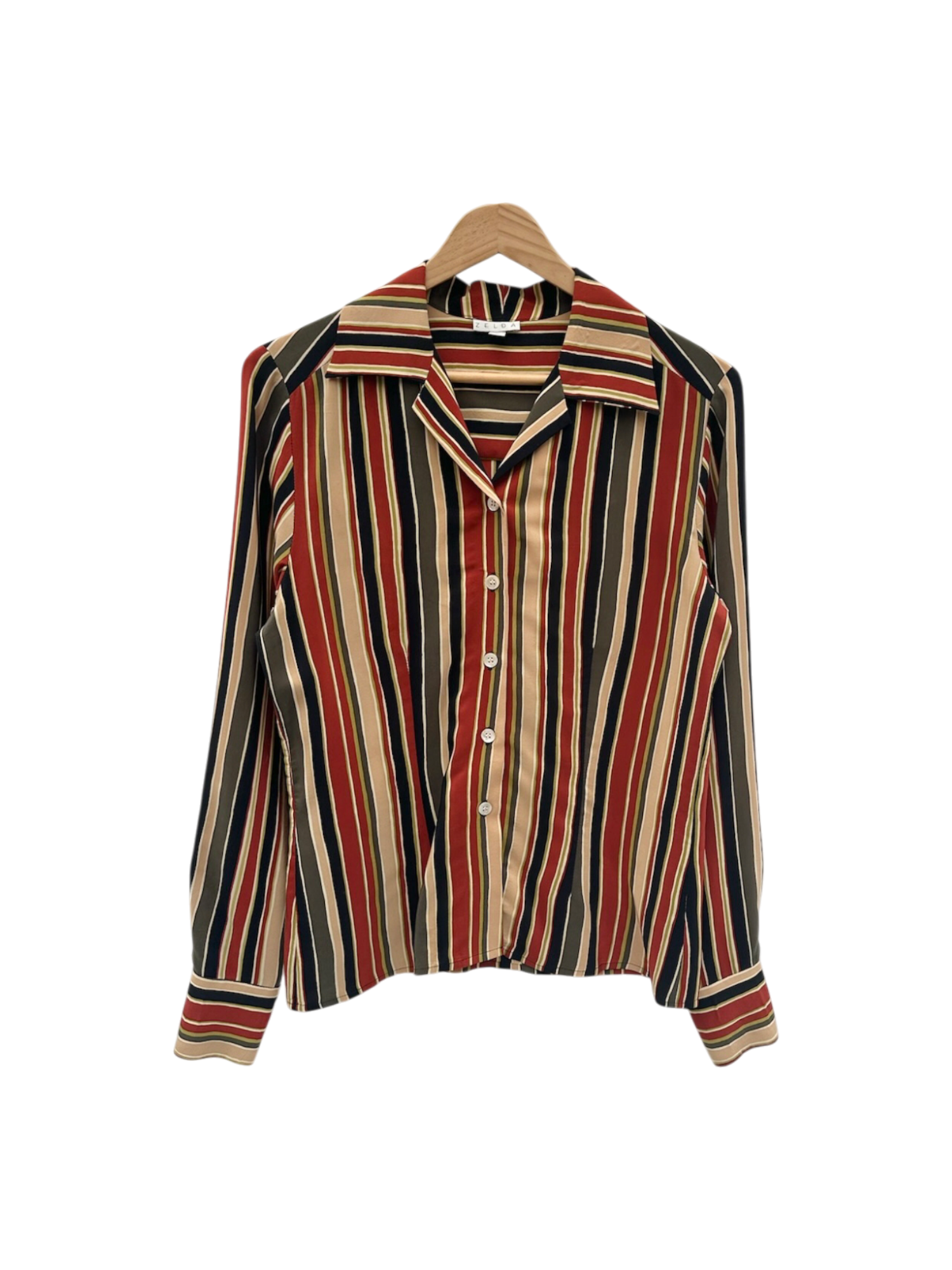 Vintage 90s Retro Vibrant Striped Silk Button Up (M)