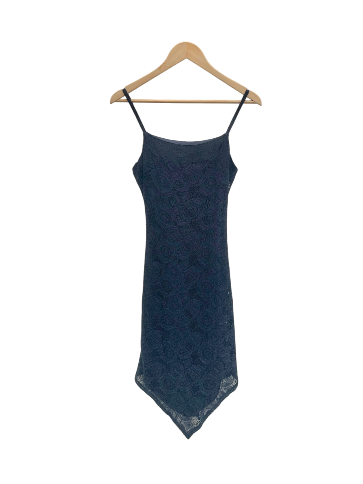 Vintage 90s Navy Asymmetrical Crochet Midi Dress (XS)