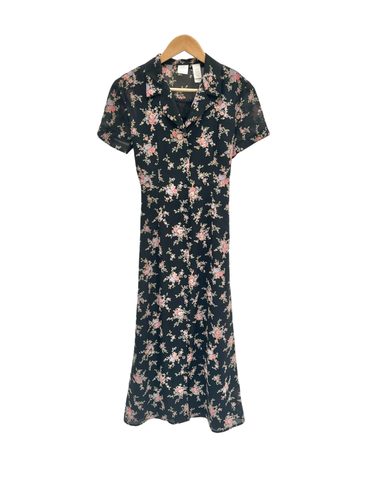 Vintage 90s Floral Peasant Button Up Midi Dress (M)