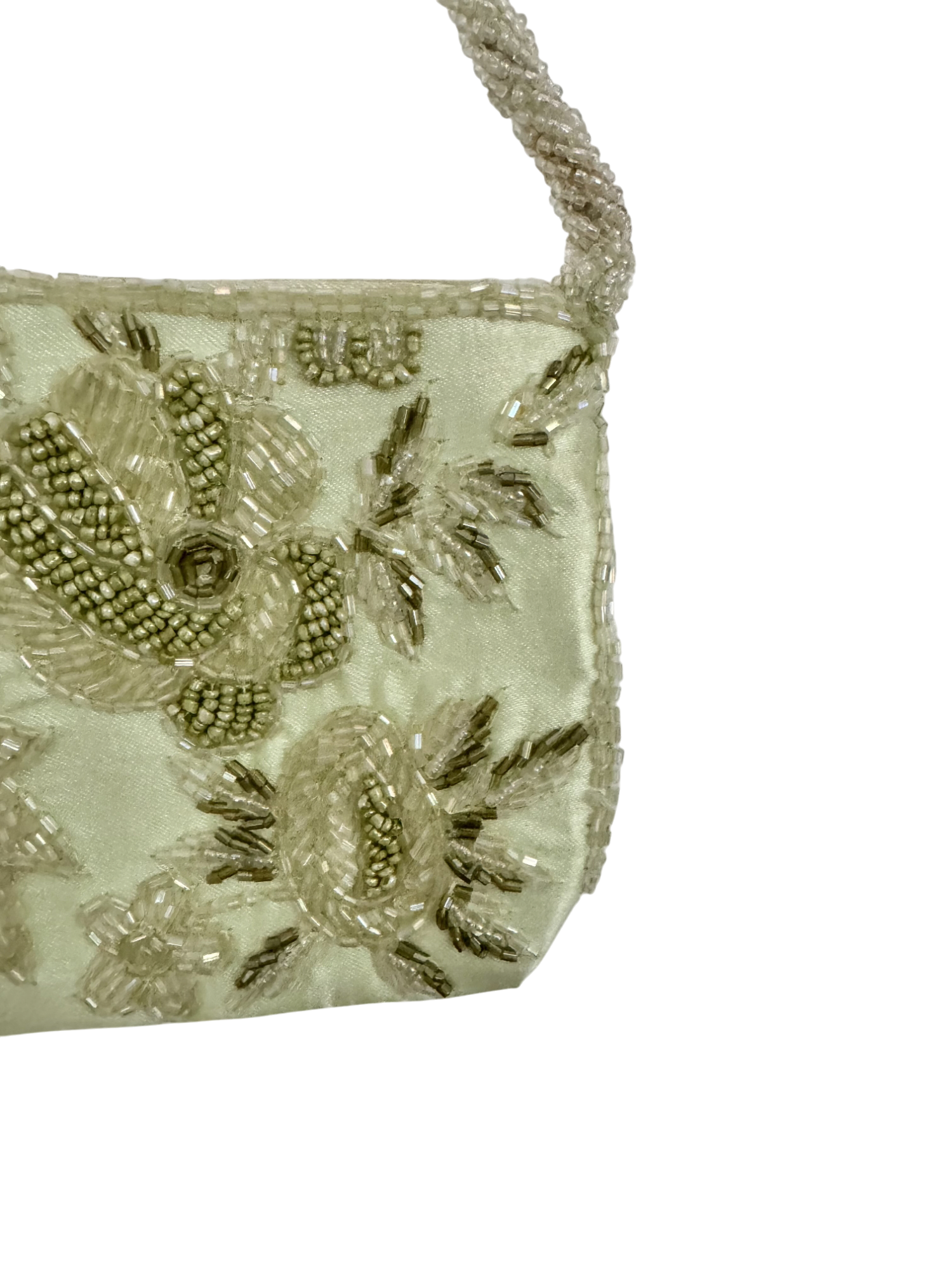 Vintage 80s Green Floral Beaded Mini Purse