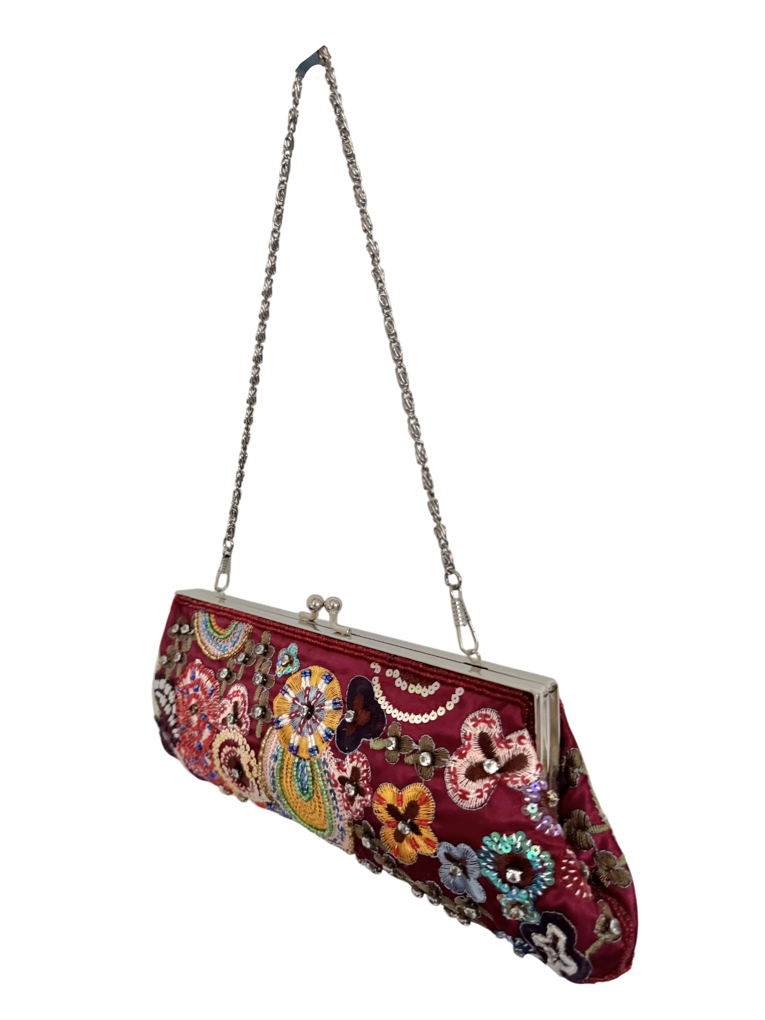 Vintage 90s Floral Beaded Cherry Purse