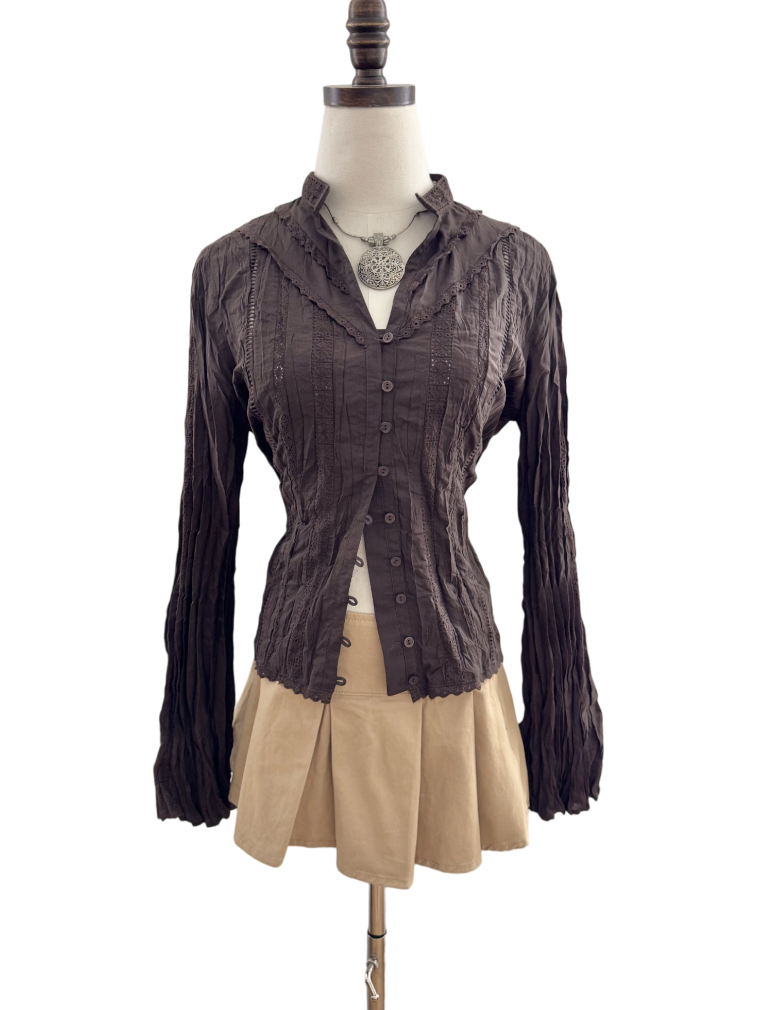 Vintage 90s Crinkle Detailed Blouse (M)
