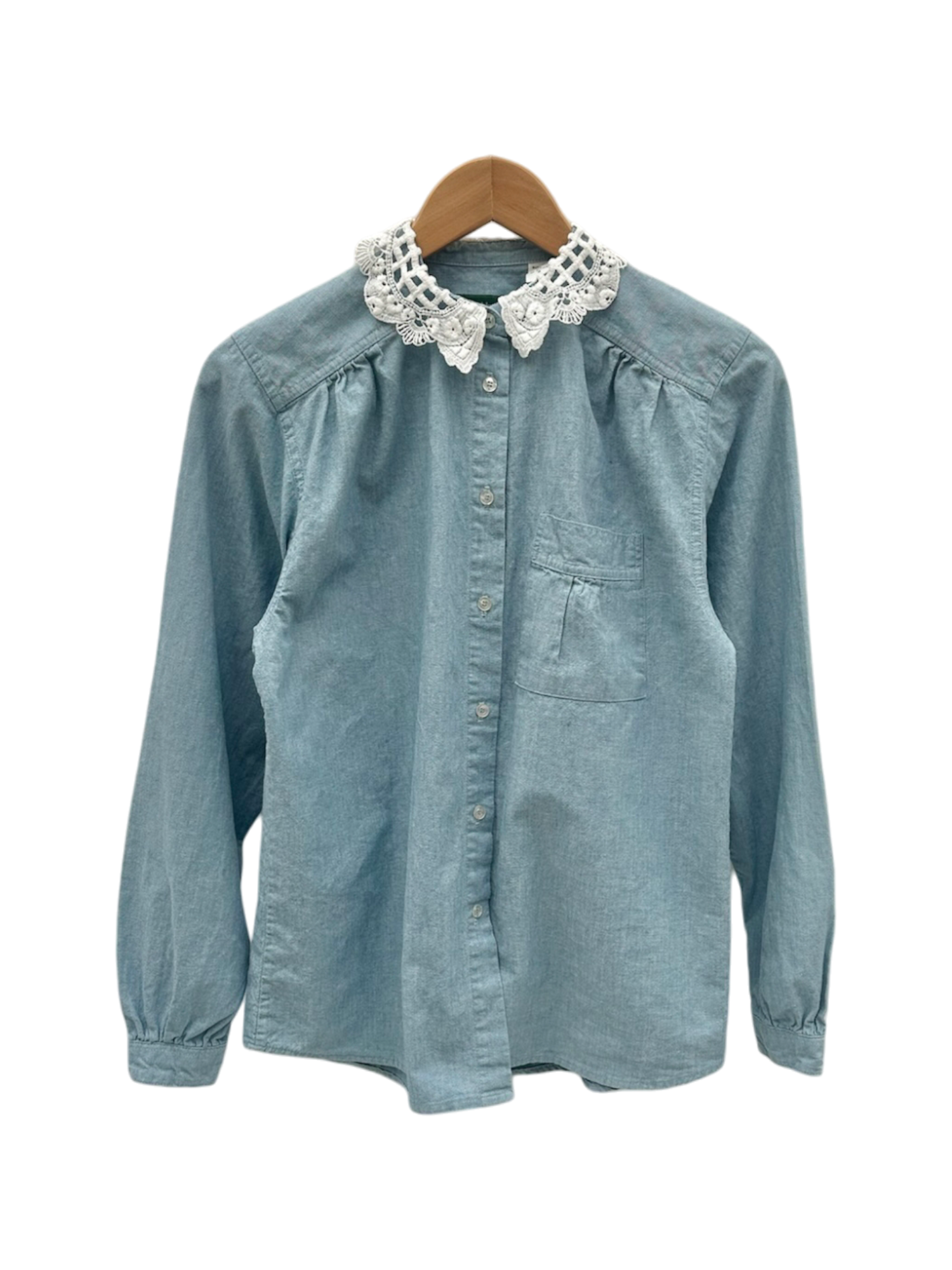 Vintage 90s Lace Collared Denim Button Up (S)