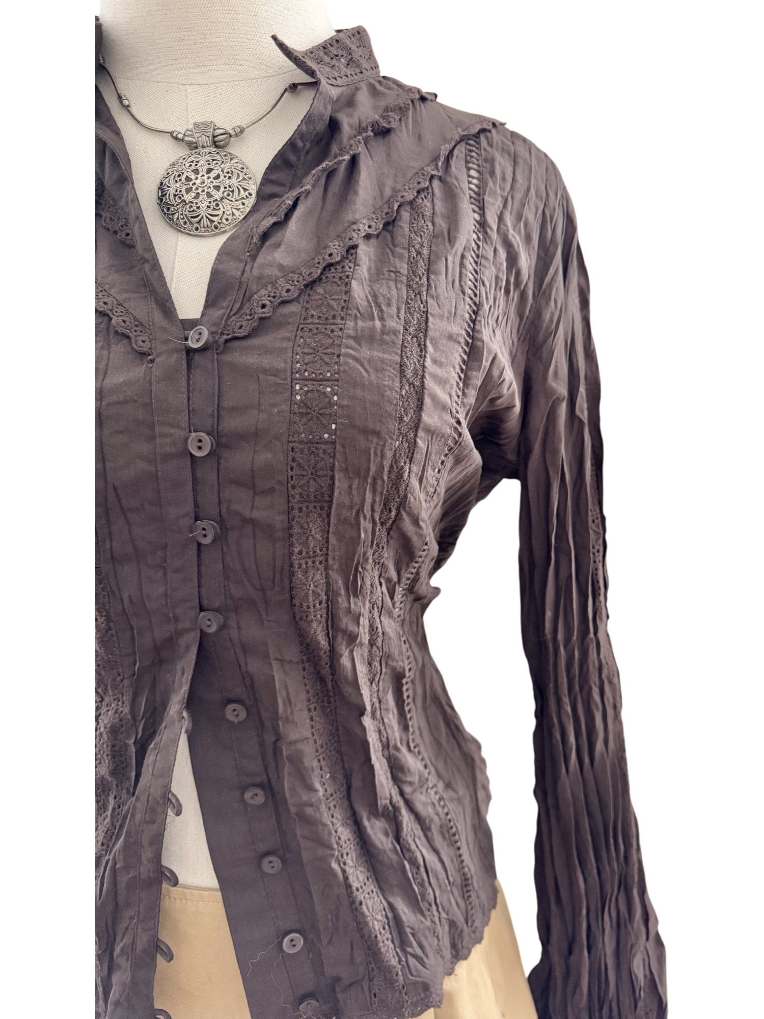Vintage 90s Crinkle Detailed Blouse (M)