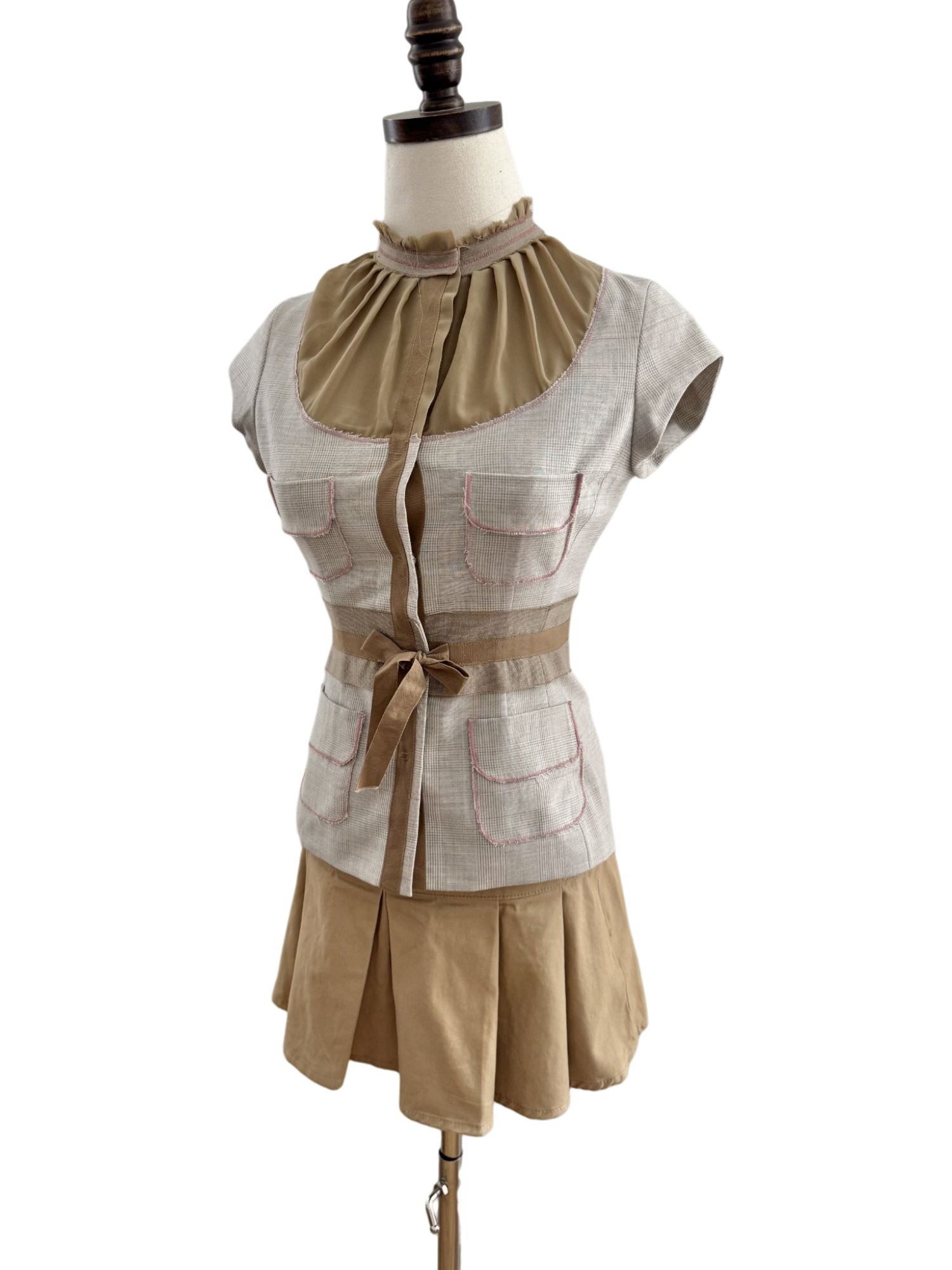Vintage 90s Ruched Tie Pocket Suit Top (XS)