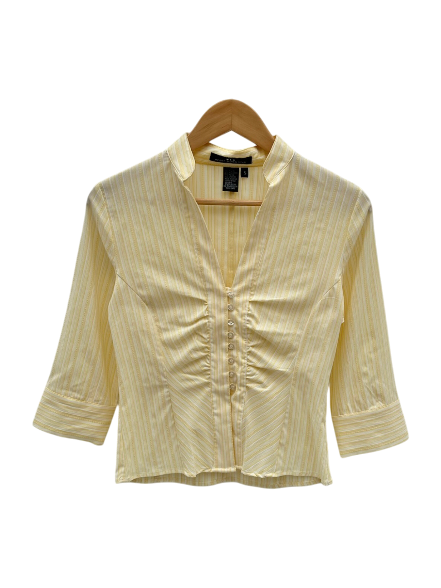 Vintage 90s Sunshine Striped Fitted Ruched Button Up (S)