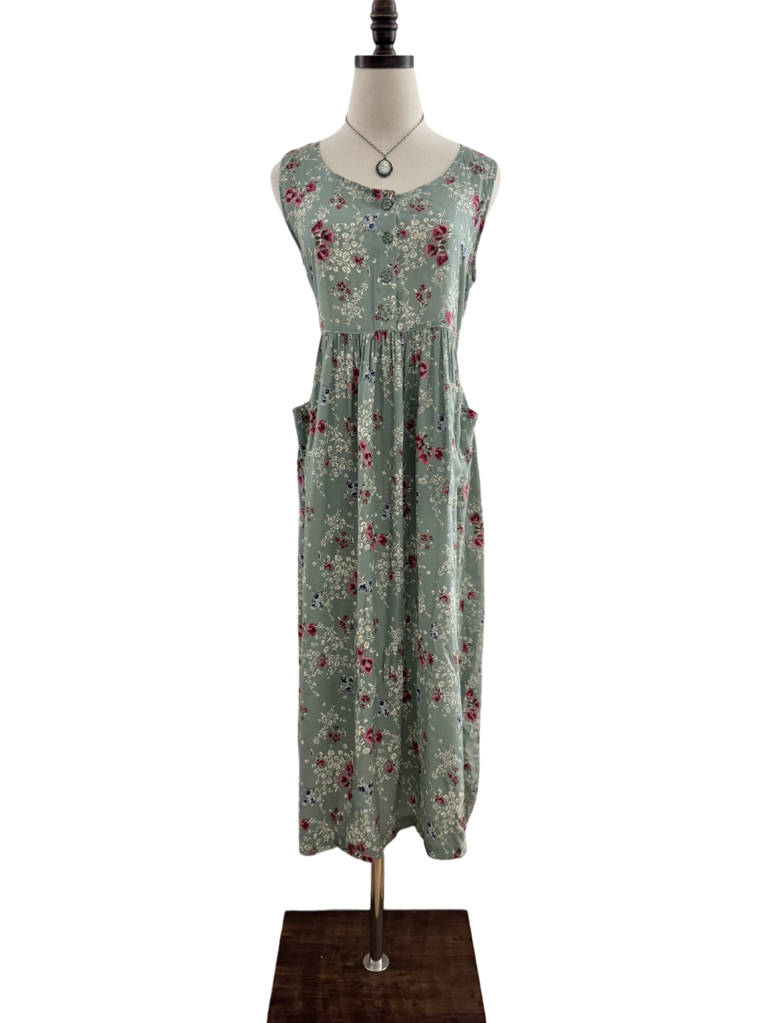 Vintage 90s Floral Pocket Midi Dress (L)