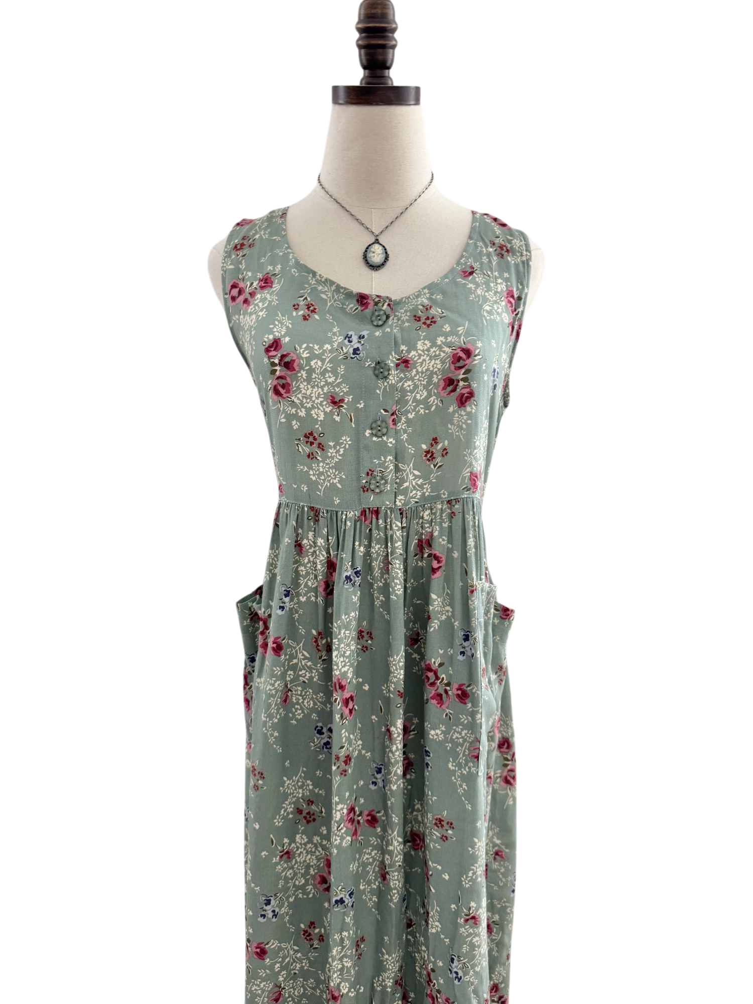 Vintage 90s Floral Pocket Midi Dress (L)