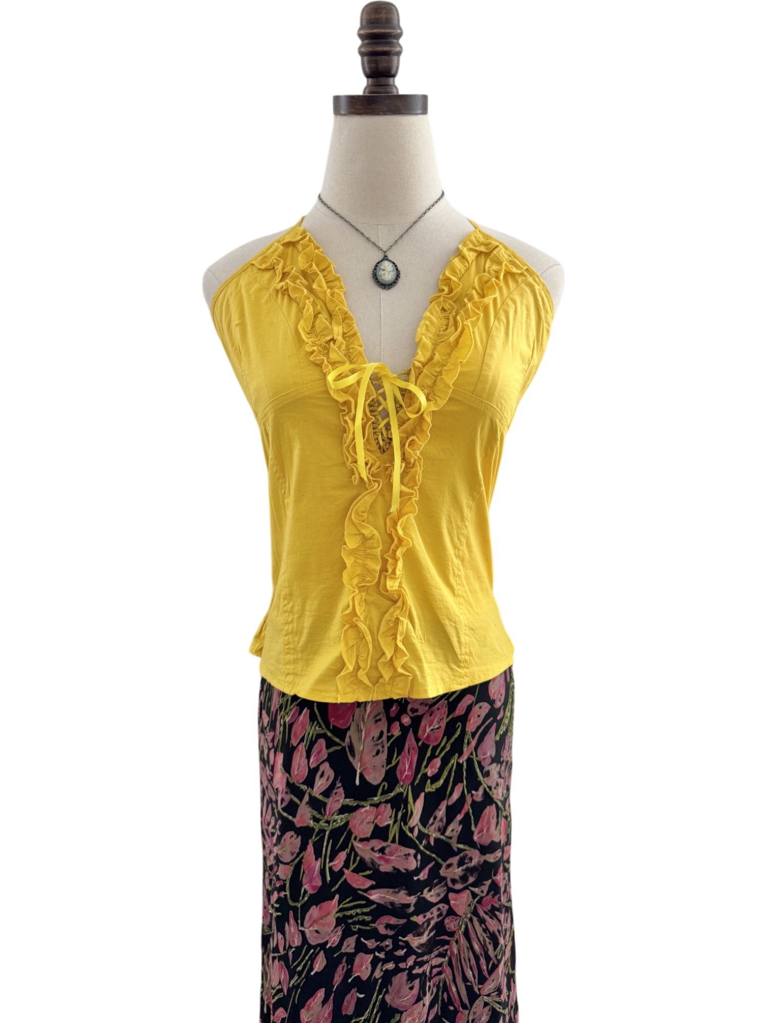 Vintage 90s Lemon Ruffled Halter Top (L)