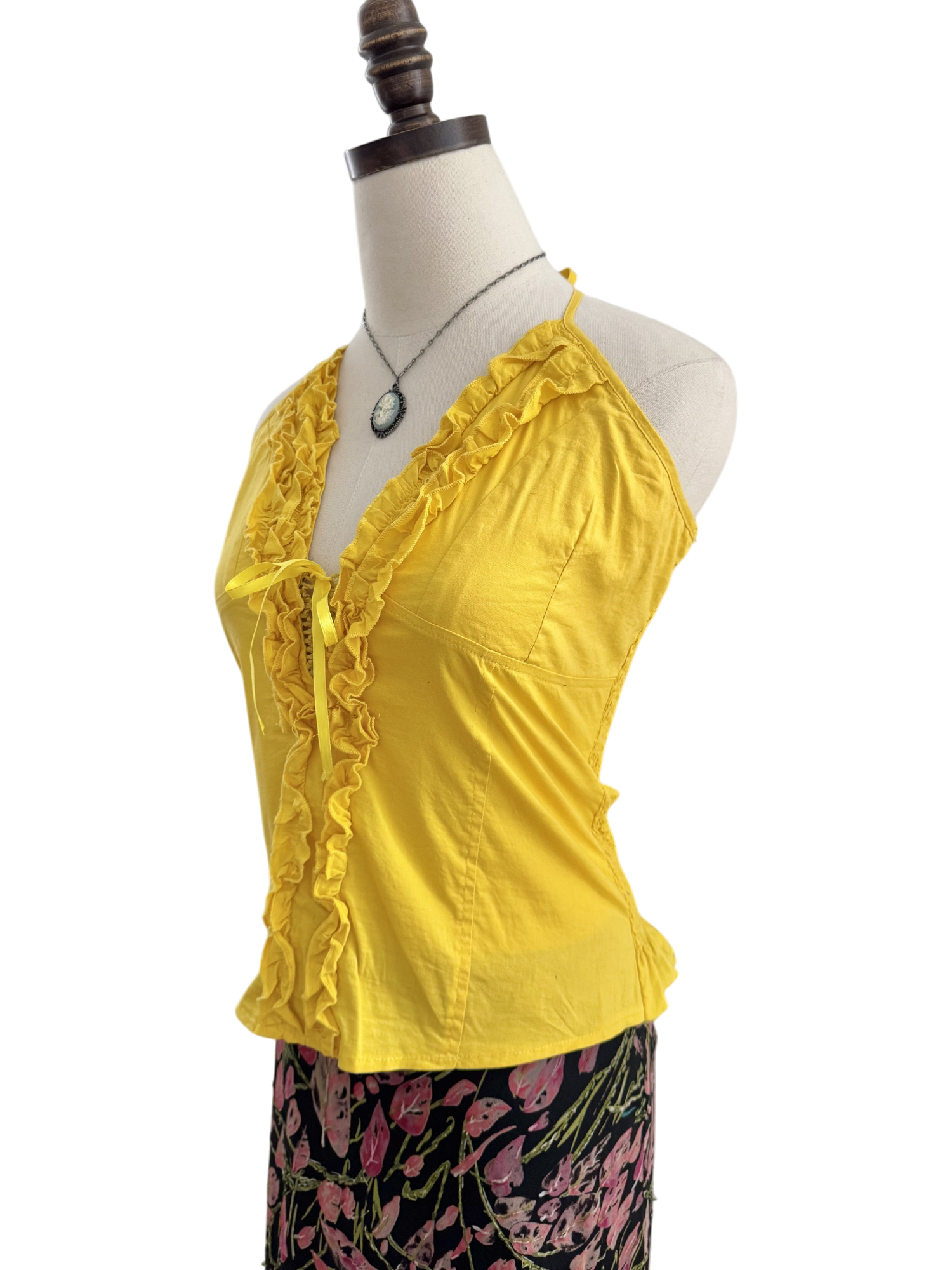 Vintage 90s Lemon Ruffled Halter Top (L)