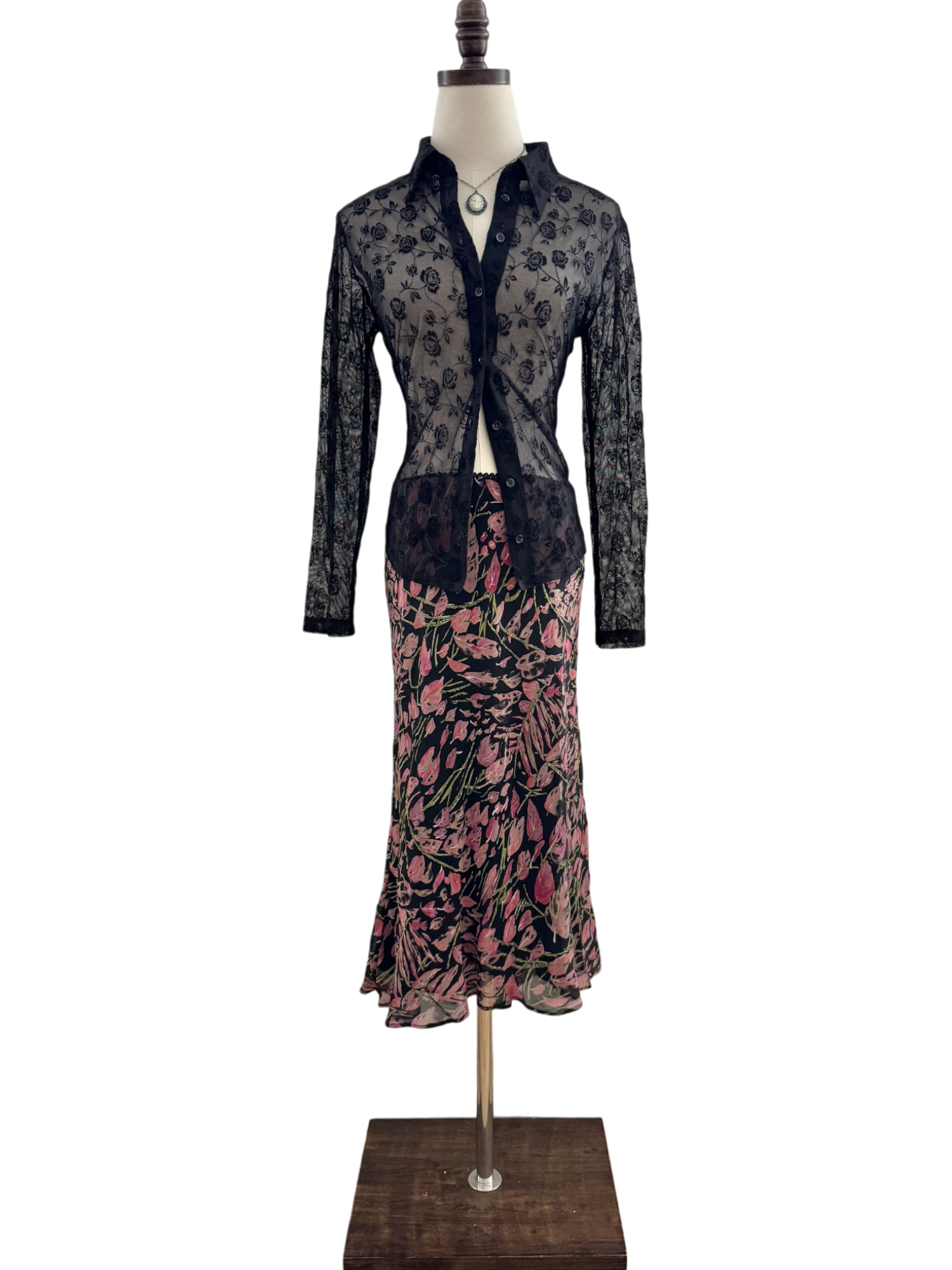 Vintage 90s BEBE Floral Mesh Button Up (M)