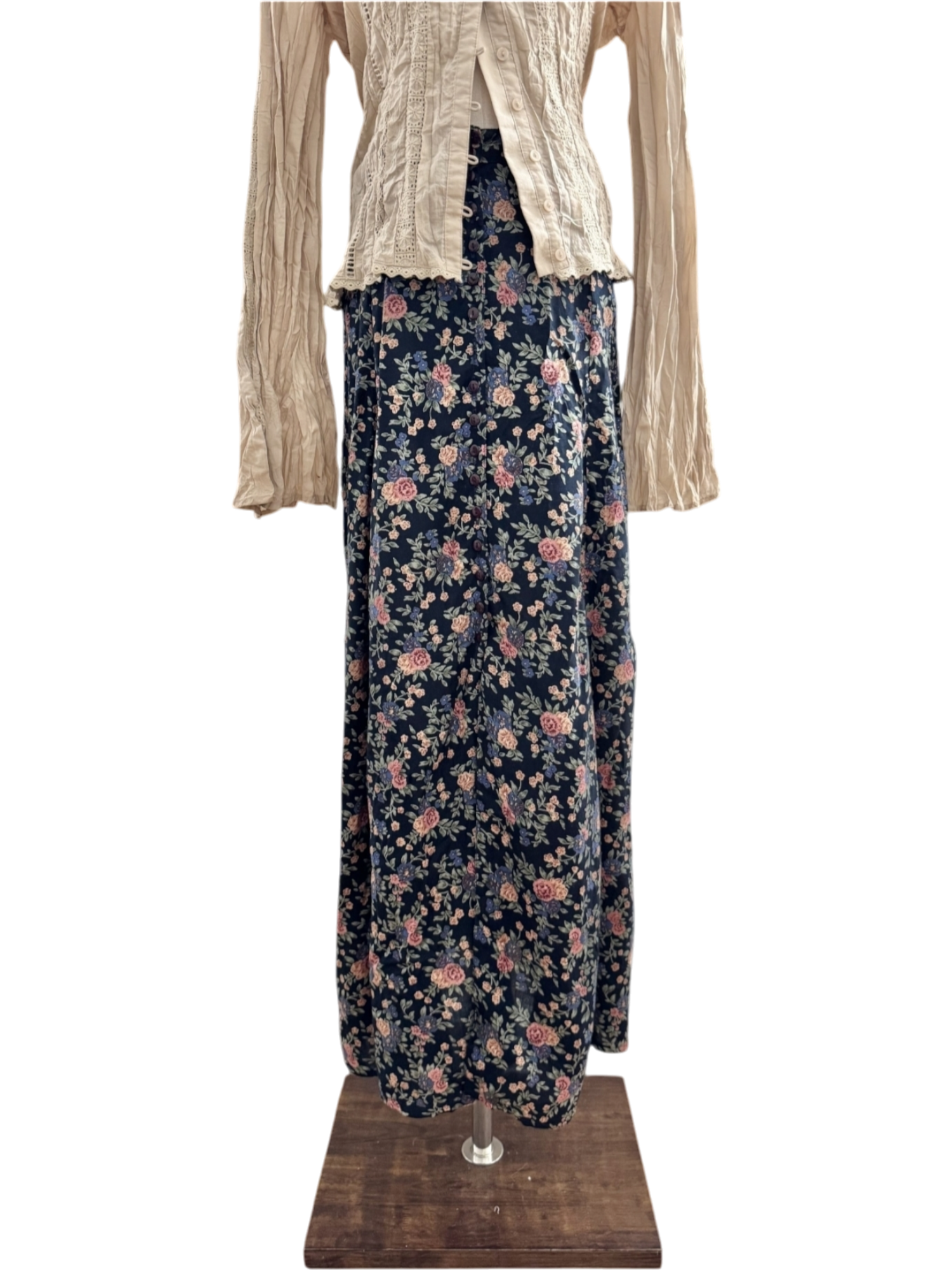 Vintage 90s Floral Prairie Midi Skirt (S)