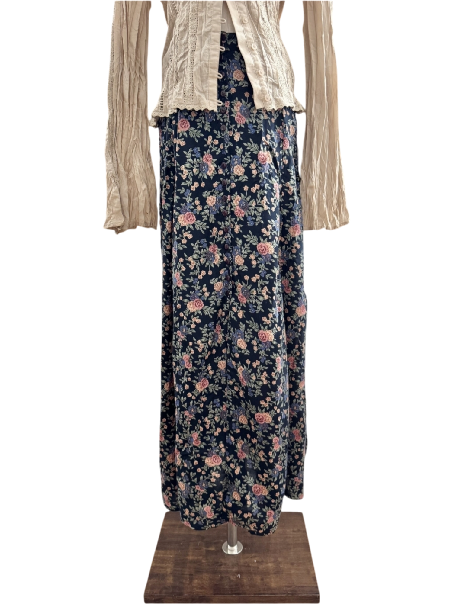 Vintage 90s Floral Prairie Midi Skirt (S)