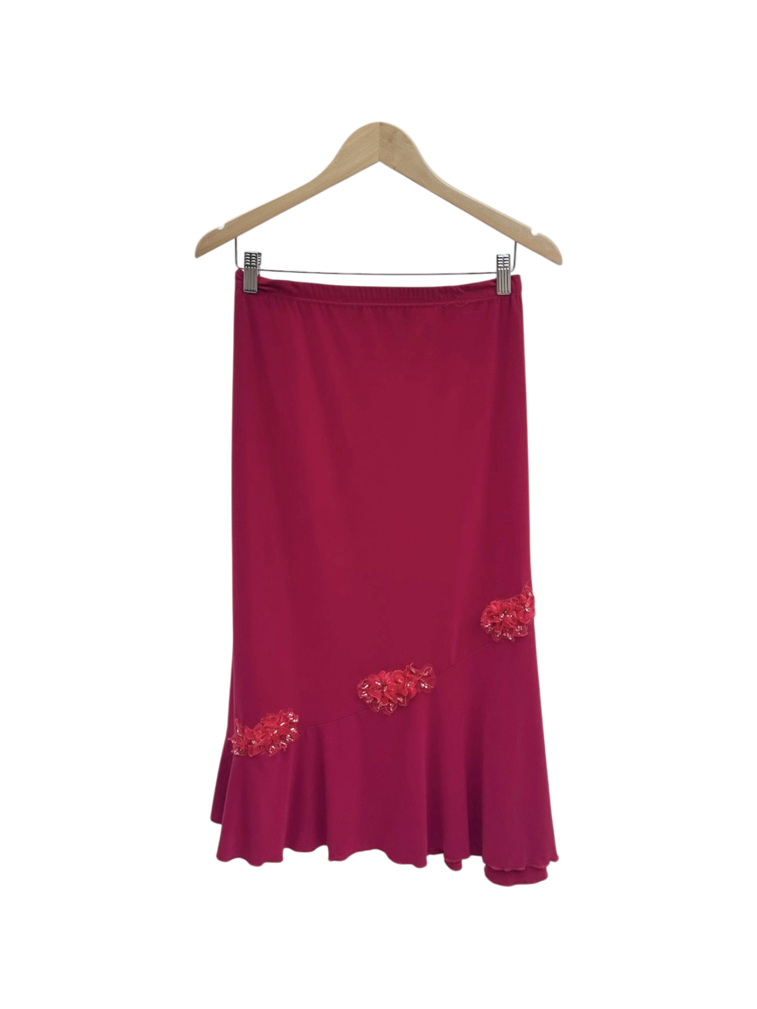 Vintage 90s Ruffled Floral Beaded Cherry Midi Skirt (M)