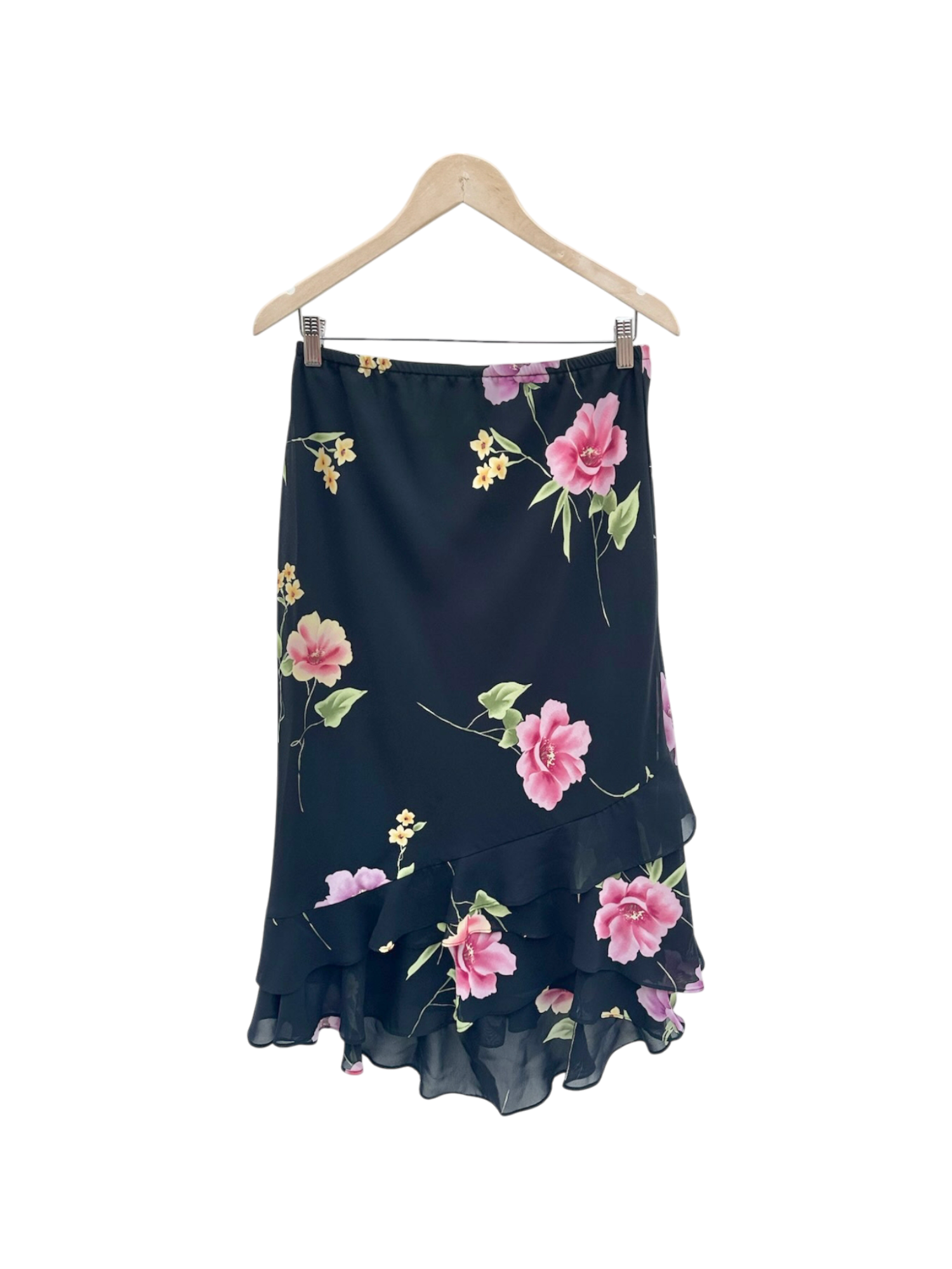 Vintage 90s Retro Ruffled Floral Midi Skirt (M)