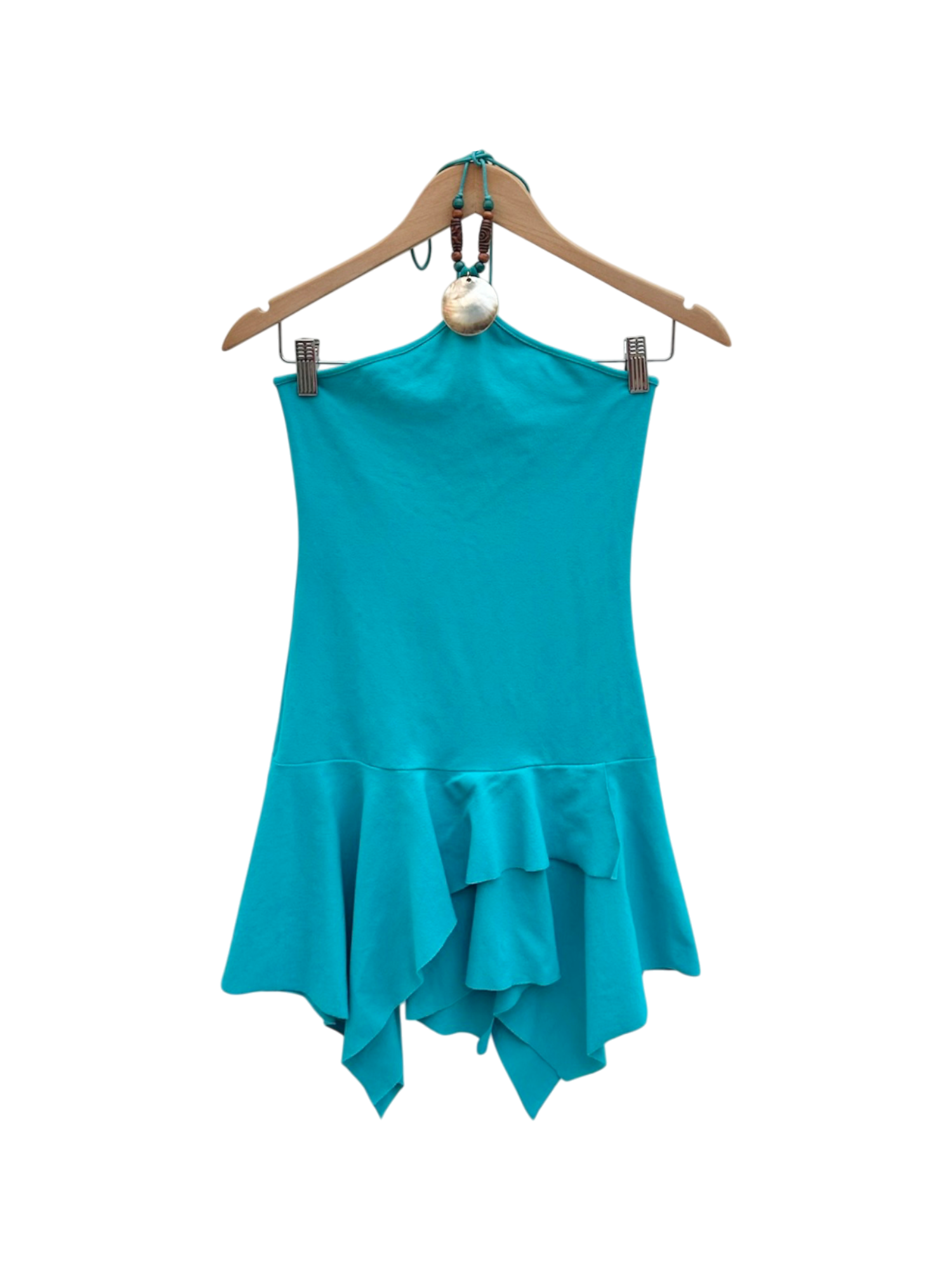 Vintage Y2k Asymmetrical Aquamarine Halter Top (S)