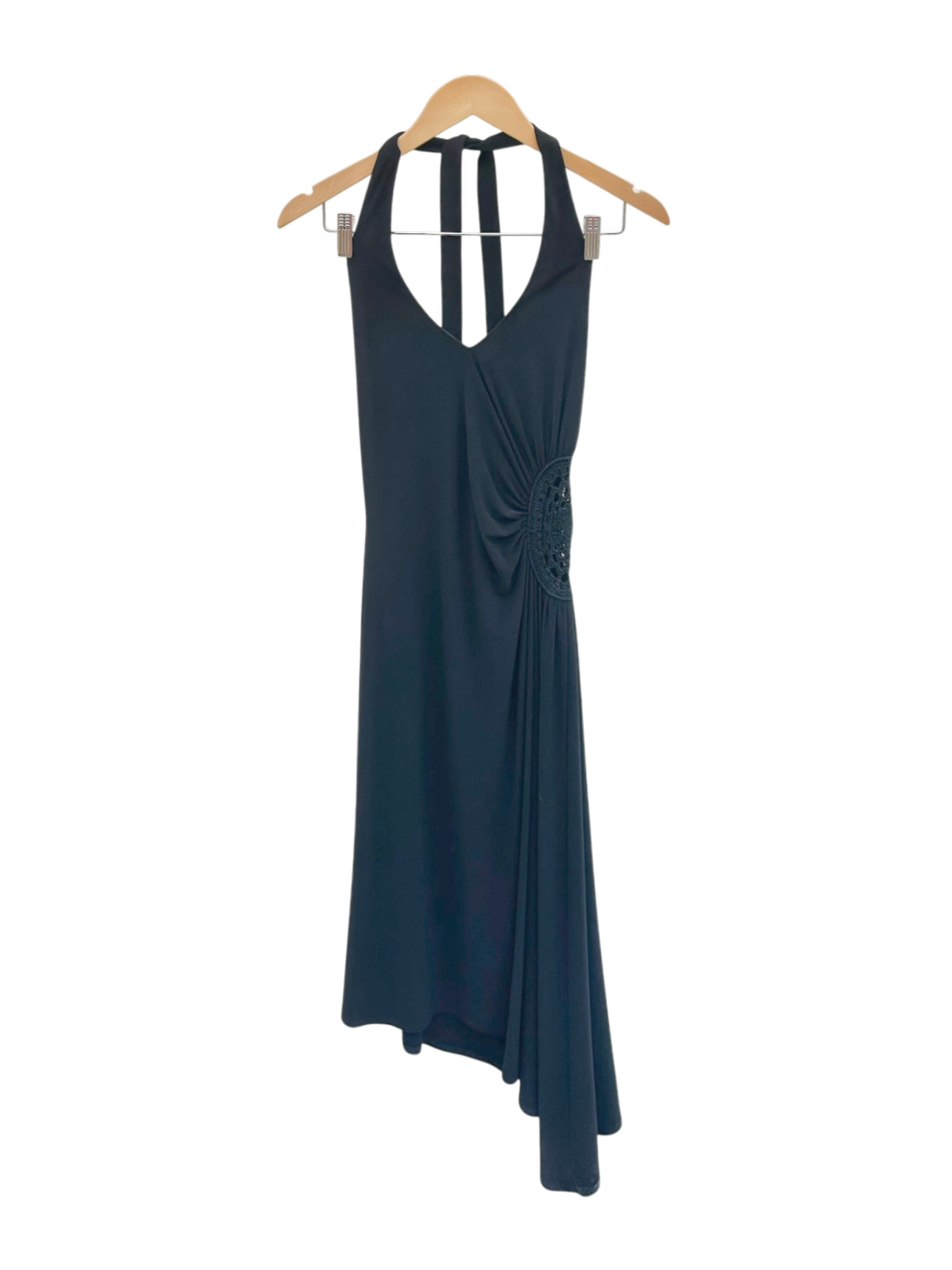 Vintage 90s Asymmetrical Crochet Cutout Halter Dress (S)