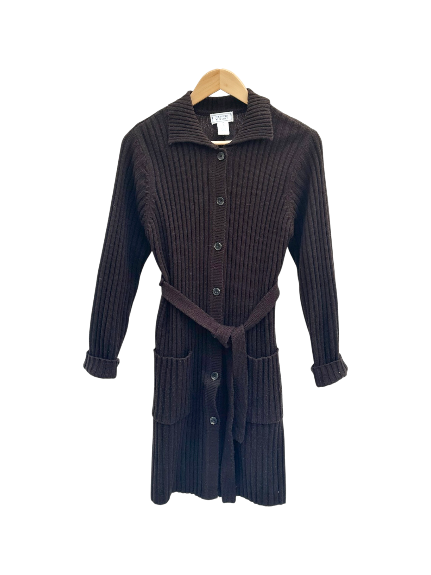 Vintage 90s Chocolate Ribbed Belted Knit (S/M)