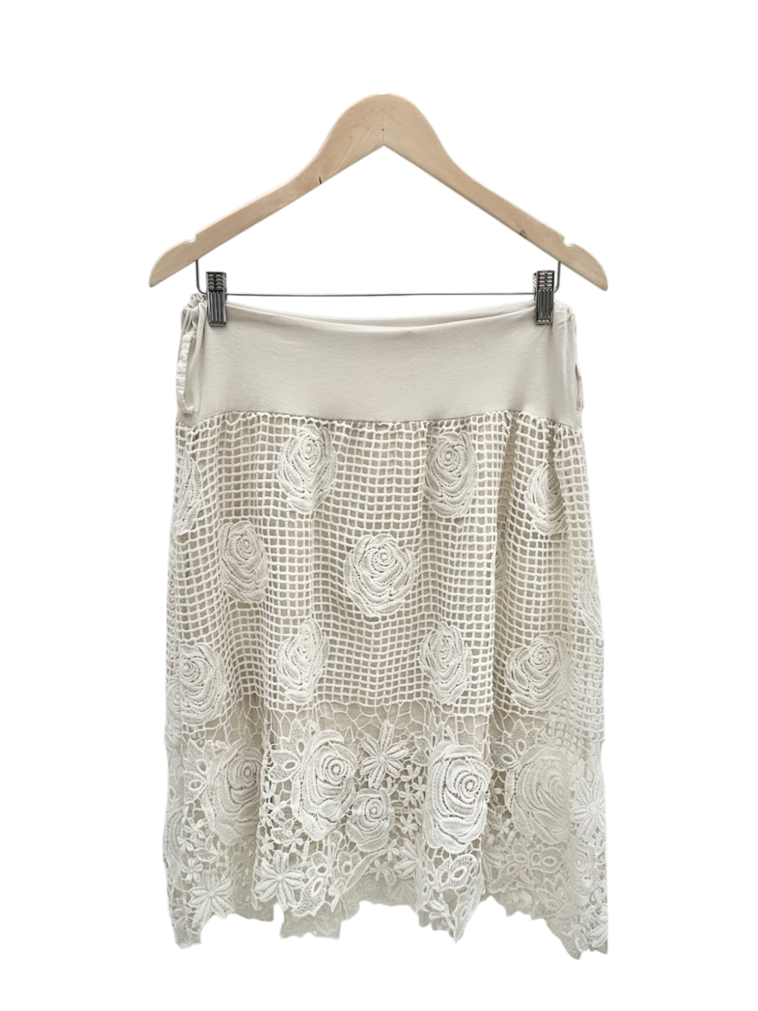 Vintage 90s Low Waist Rose Crochet Midi Skirt (M/L)