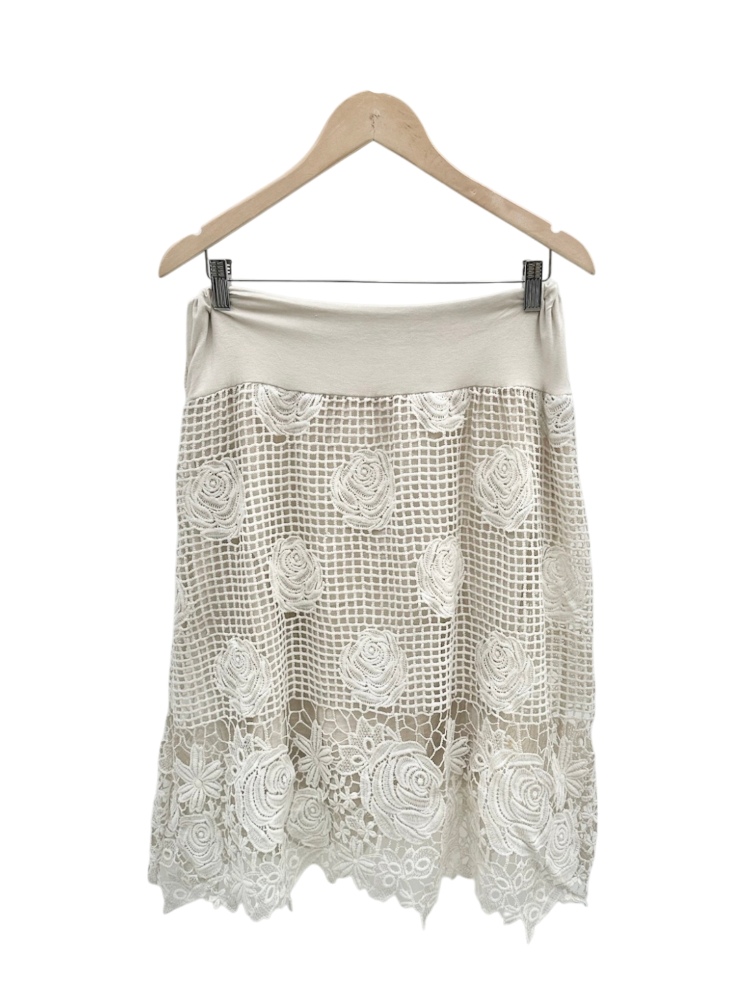 Vintage 90s Low Waist Rose Crochet Midi Skirt (M/L)