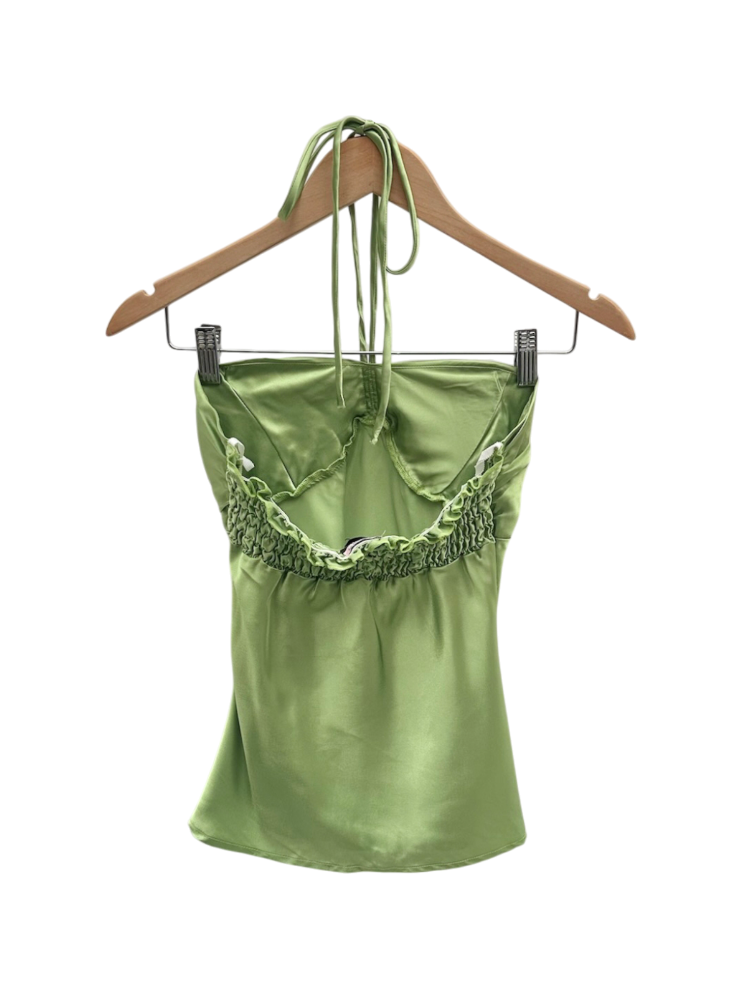 Vintage 90s Avocado Ruched Halter Top (S)