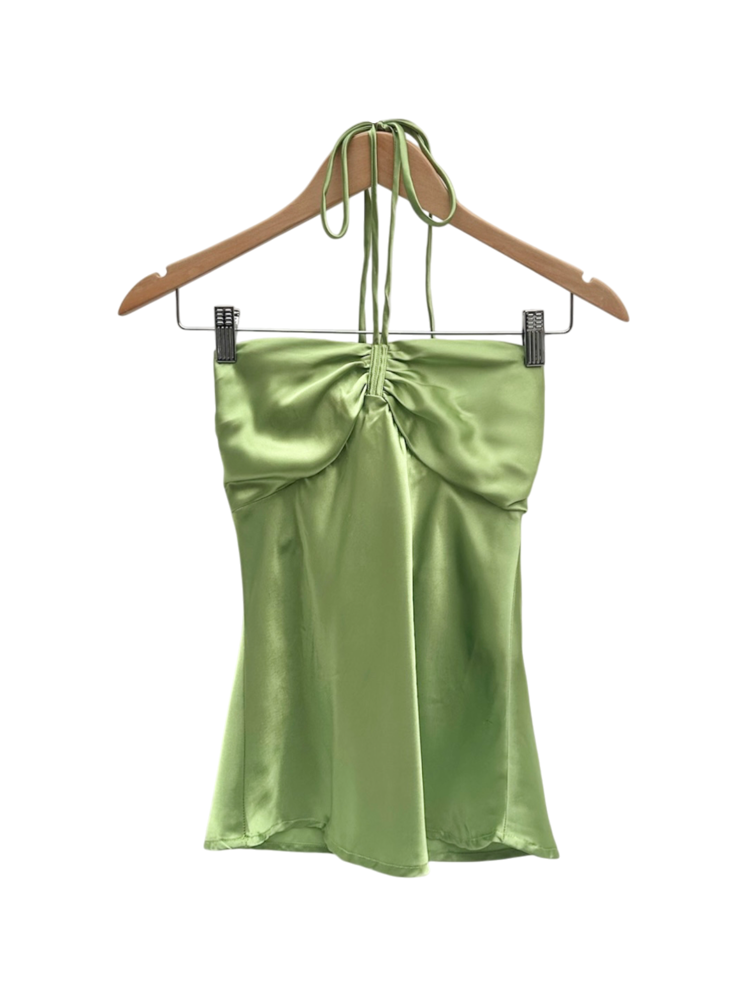 Vintage 90s Avocado Ruched Halter Top (S)