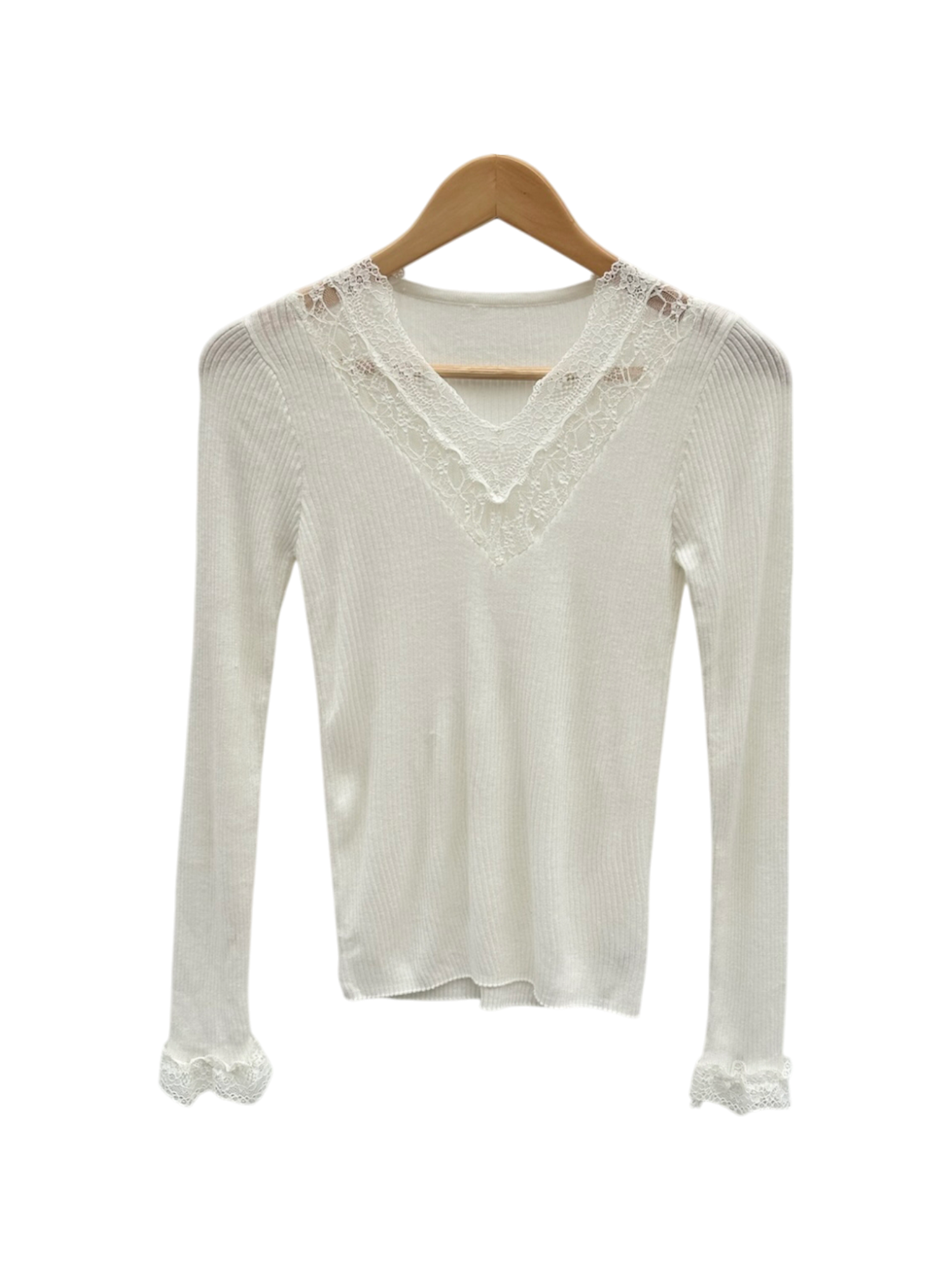 Vintage 90s Dainty Lace Insert Knit Top (S)