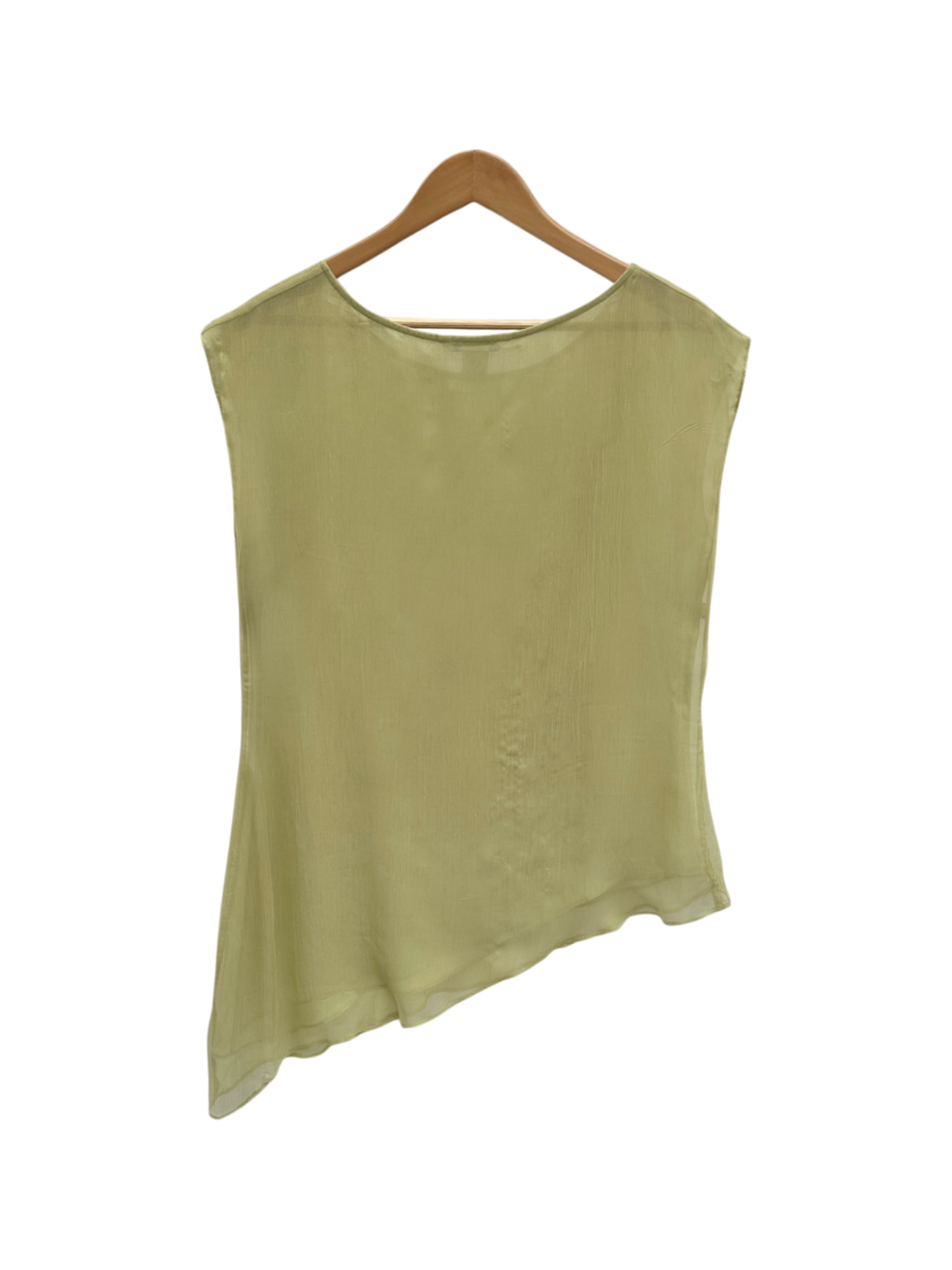 Vintage 90s Asymmetrical Silk Avocado Beaded Top (M/L)