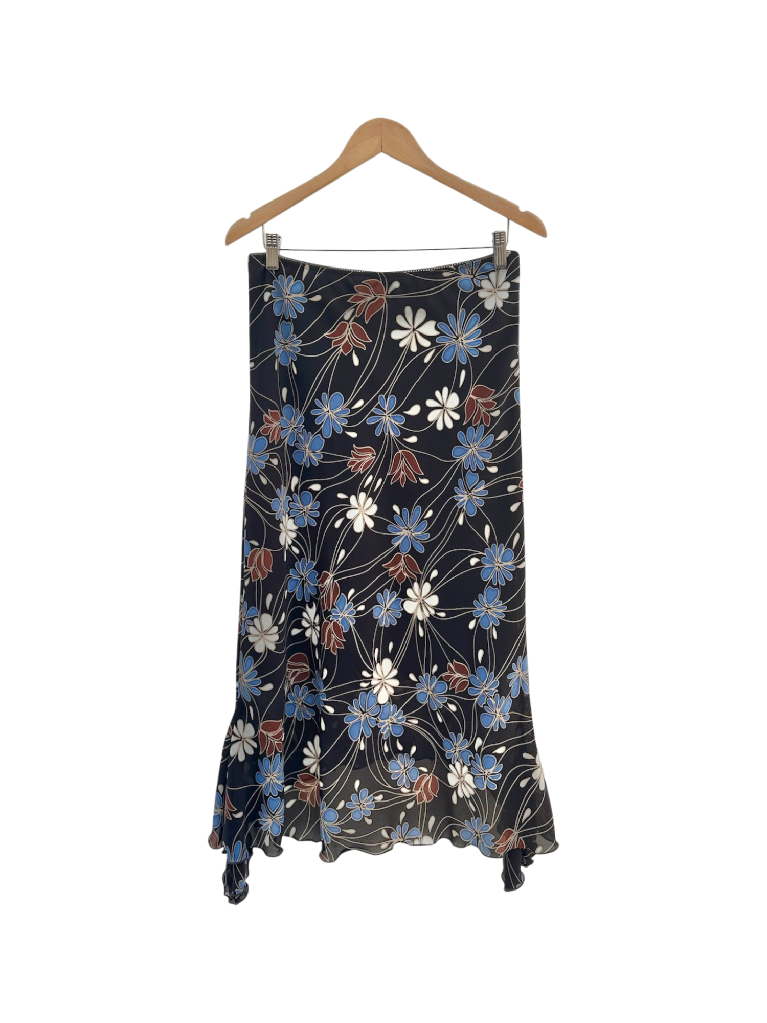Vintage 90s Asymmetrical Floral Boho Midi Skirt (M)