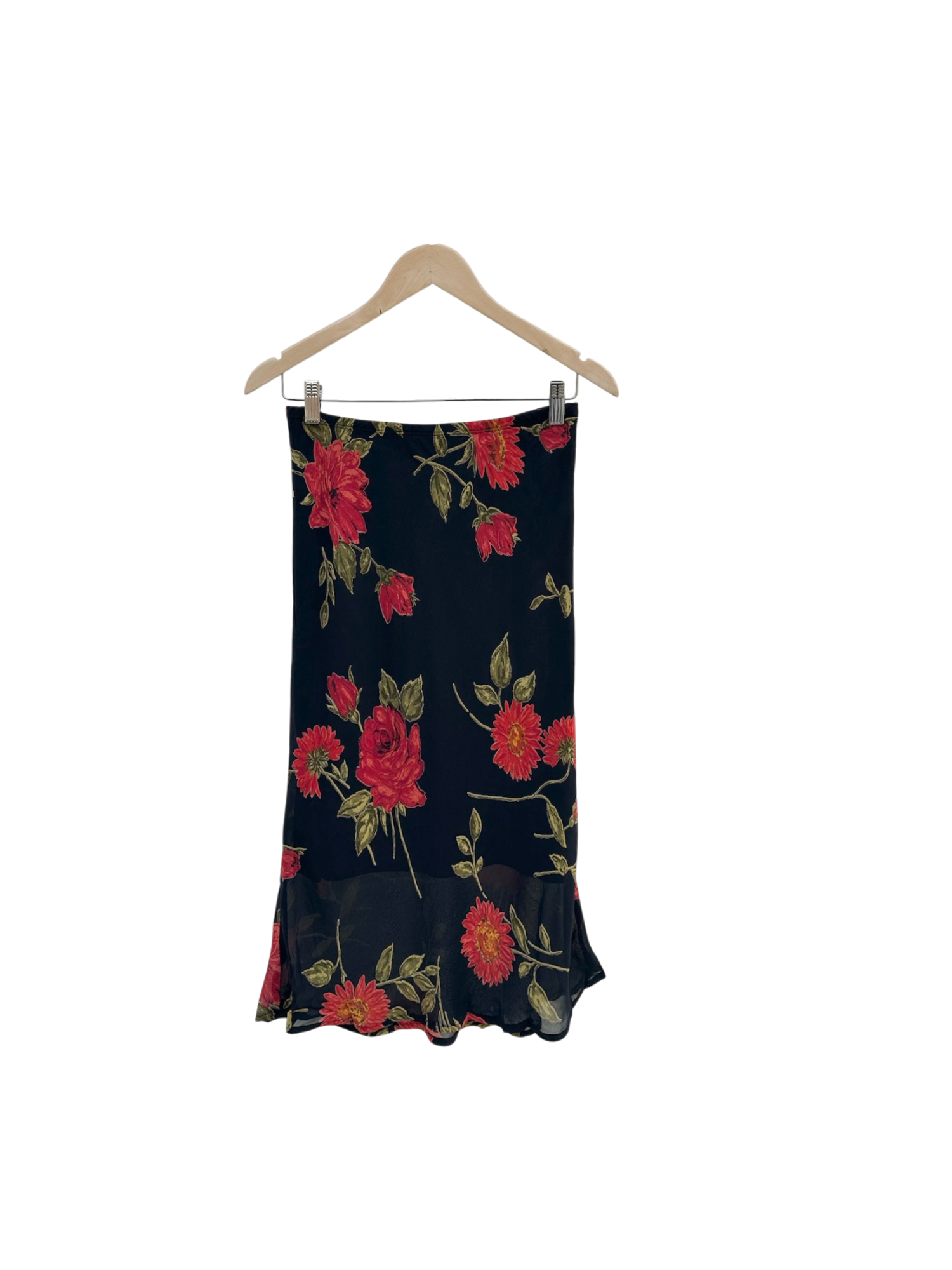 Vintage 90s Red Floral Midi Skirt (SM)