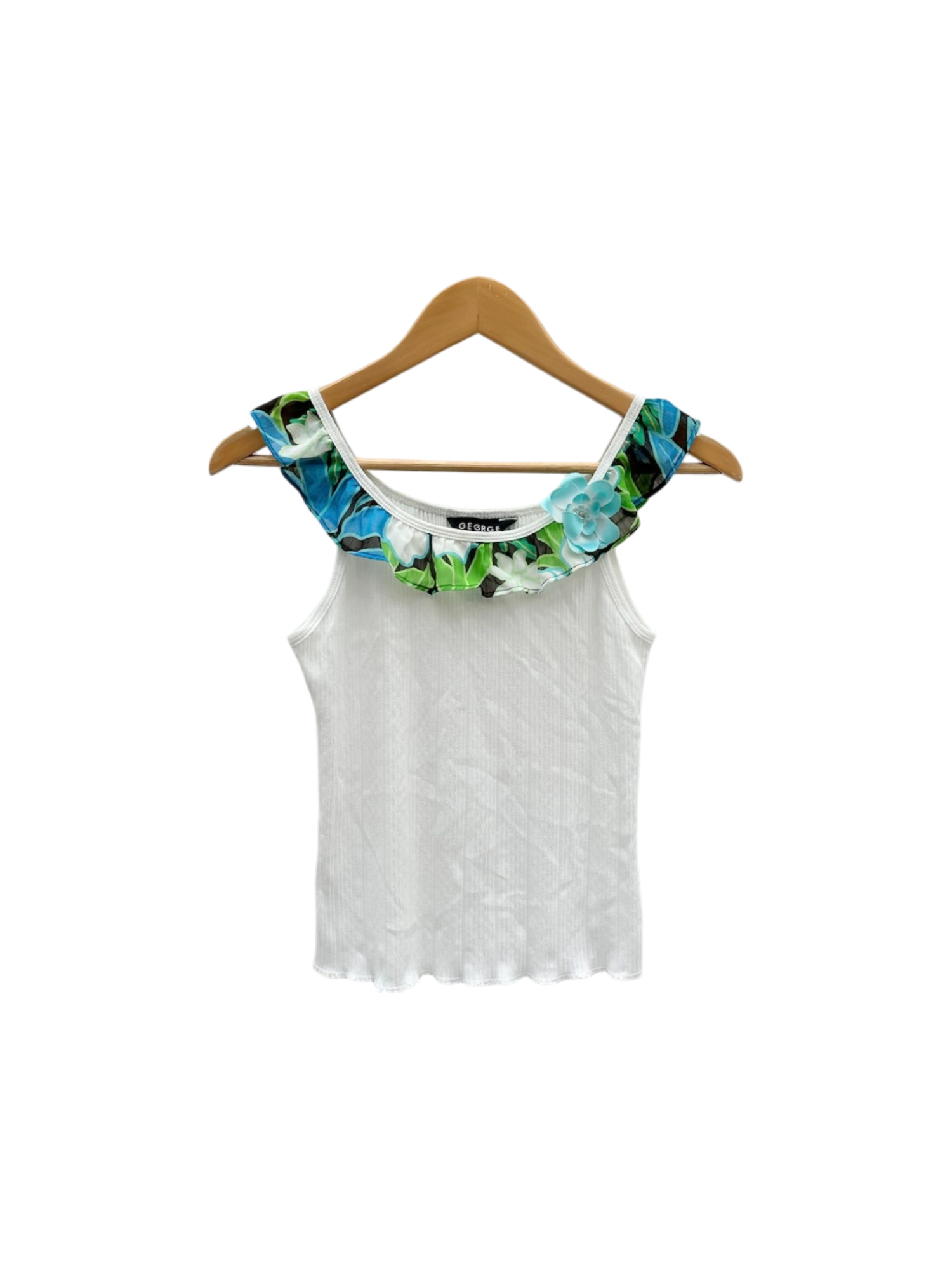Vintage 90s Floral Ruffled Ribbed Cami (S)