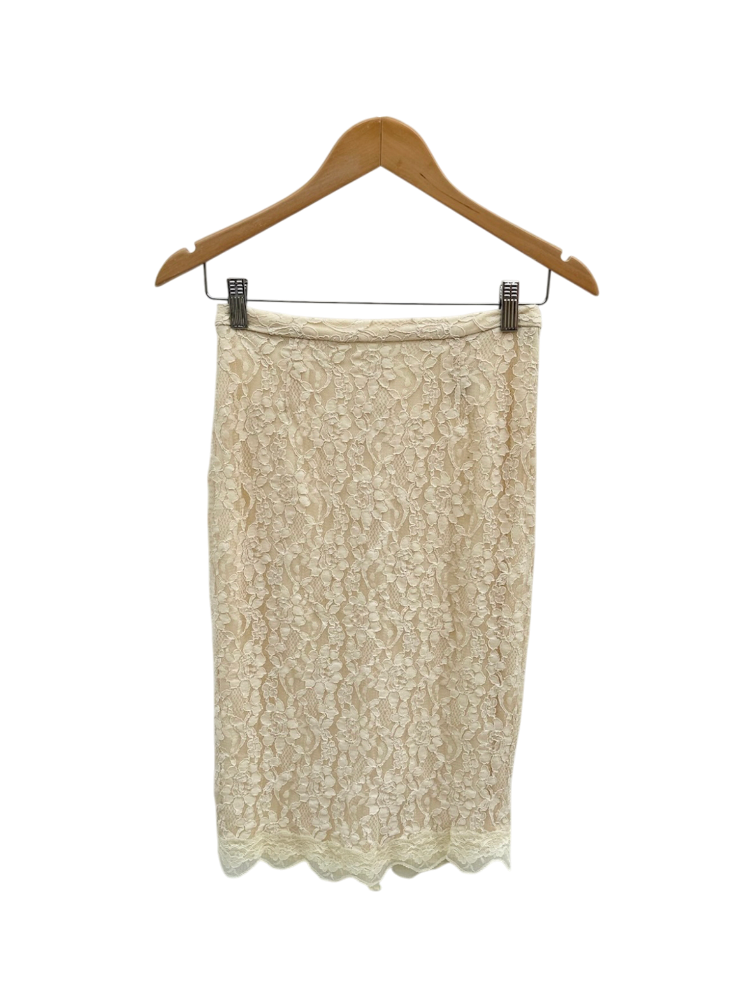 Vintage Cream Lace Midi Skirt (S)