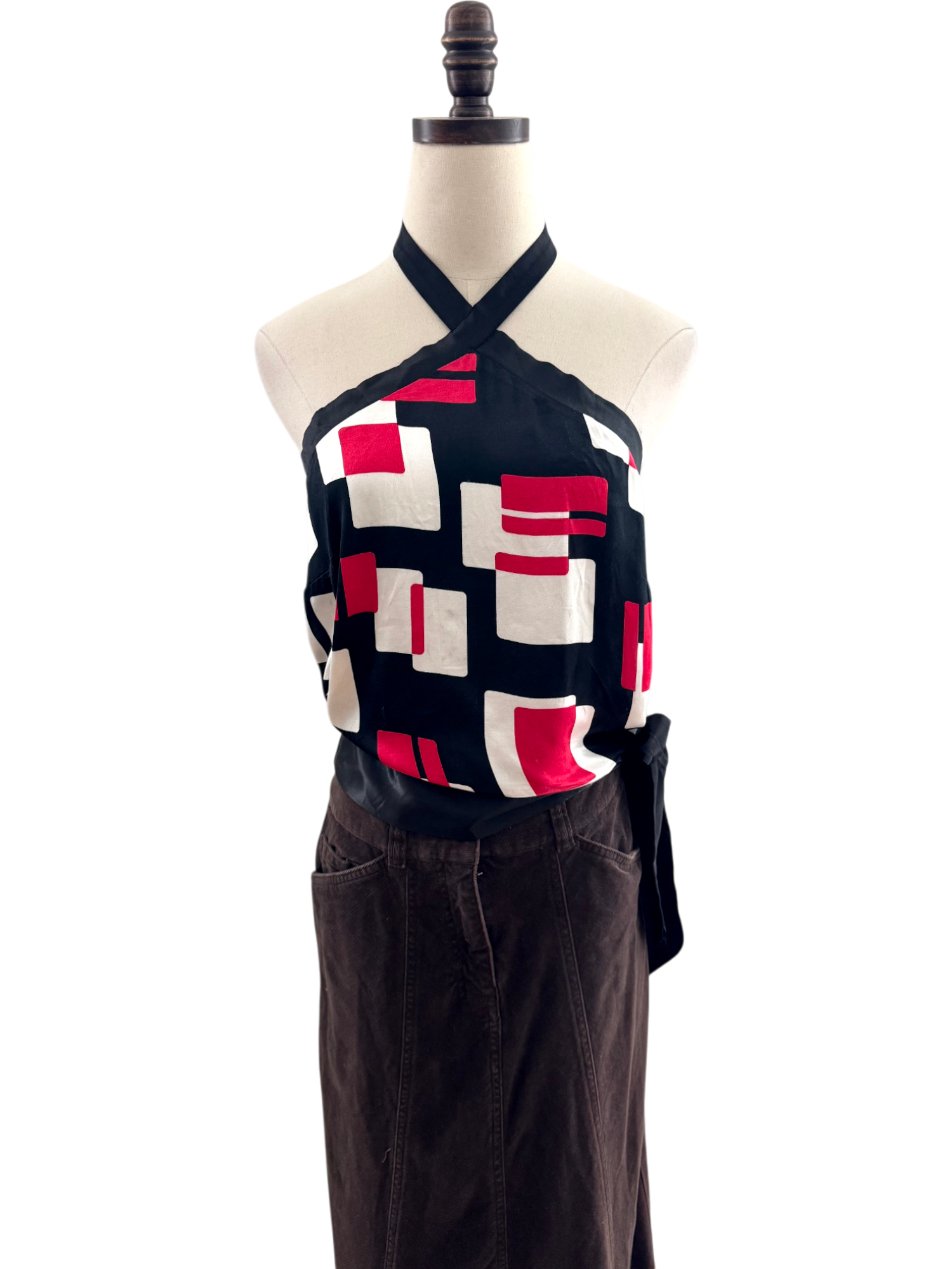 Vintage 90s Abstract Geometric Halter Tie Top (M)