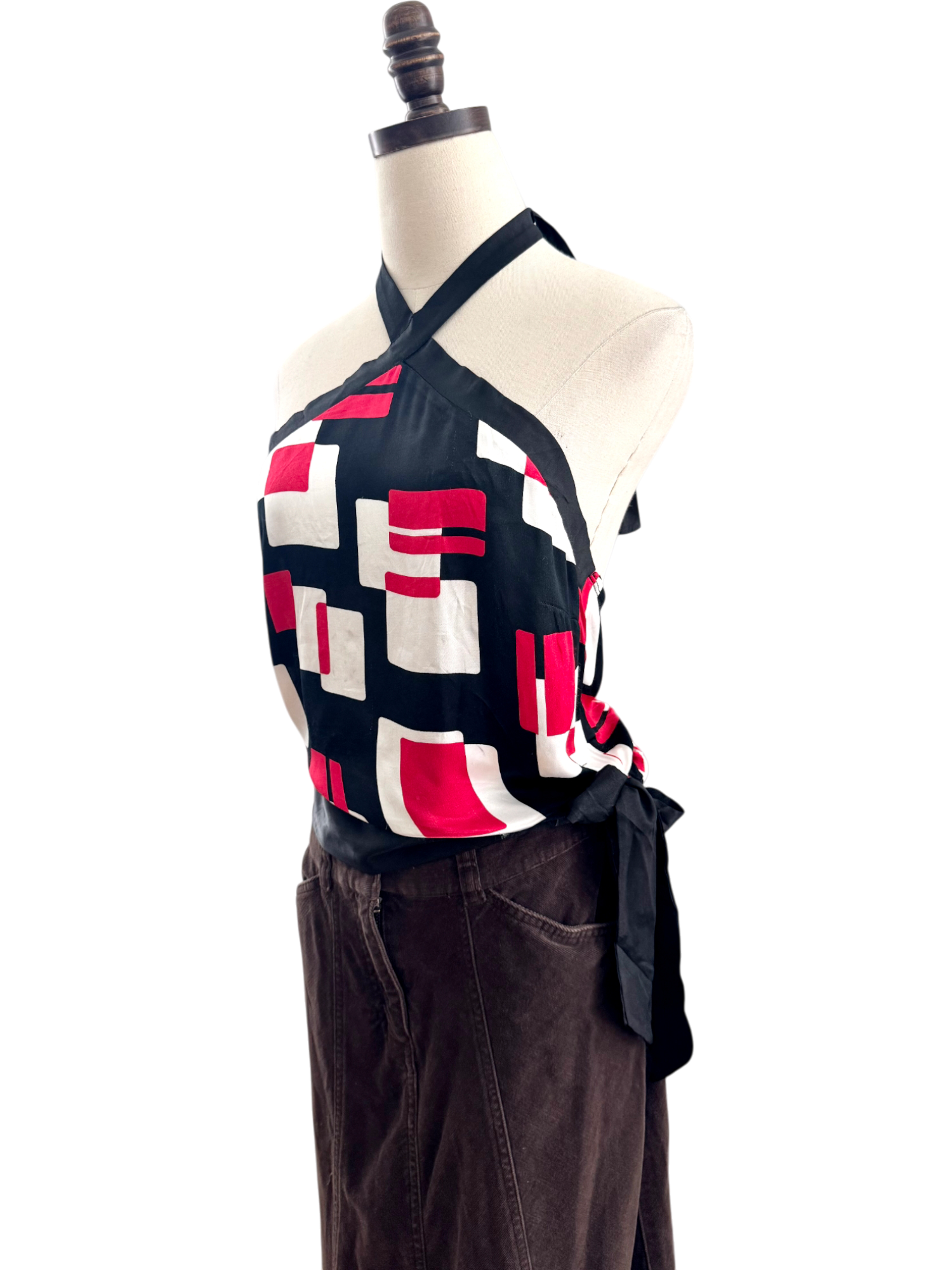 Vintage 90s Abstract Geometric Halter Tie Top (M)